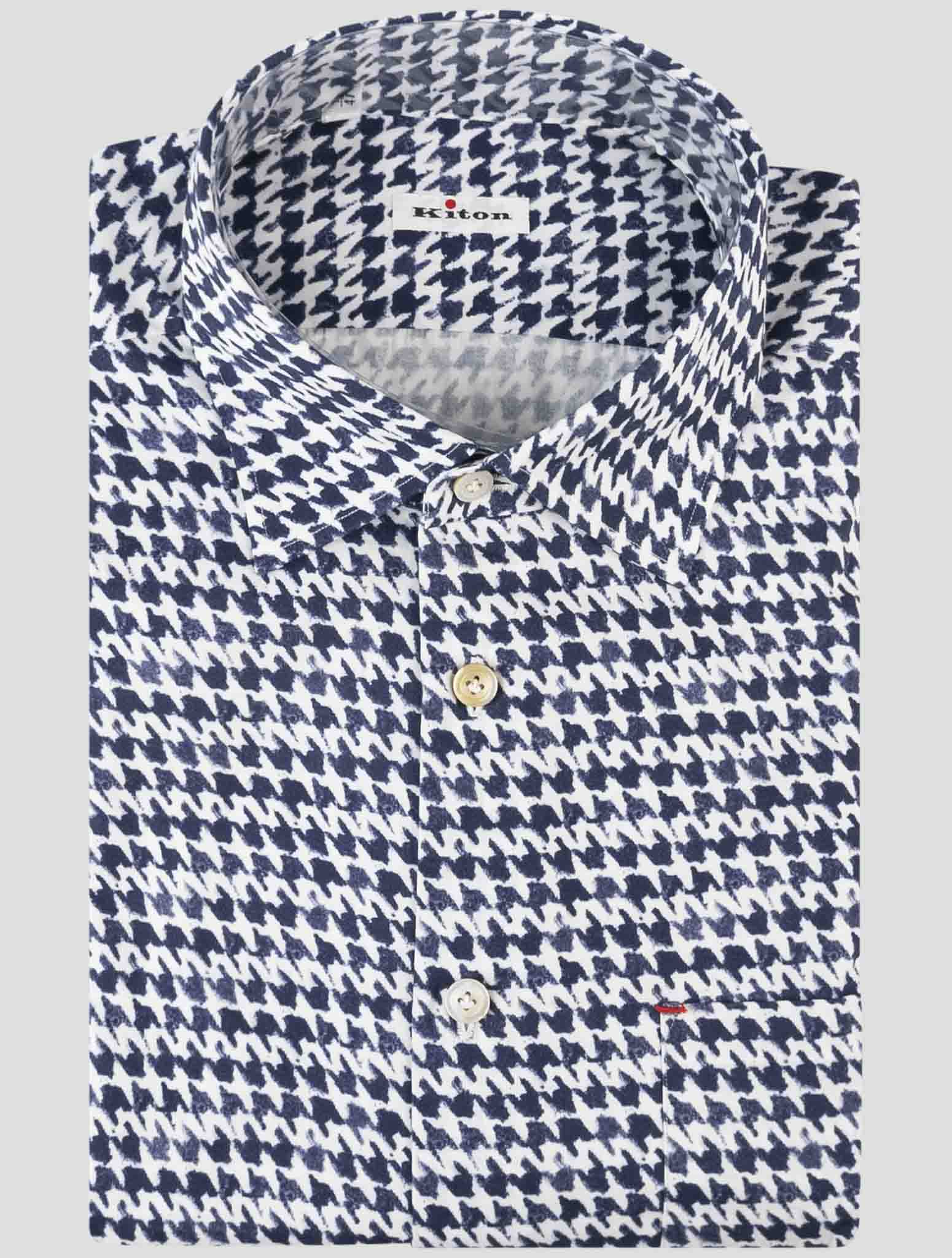 Kiton Blue White Cotton Shirt