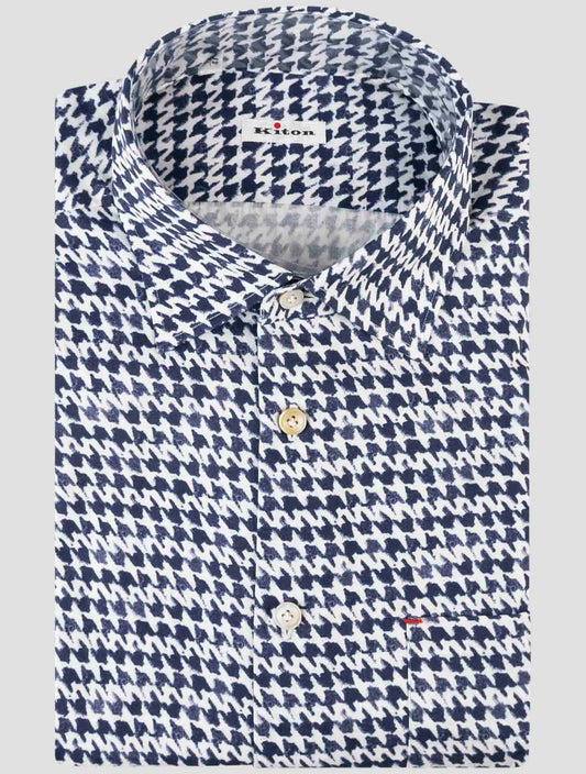 Kiton Blue White Cotton Shirt