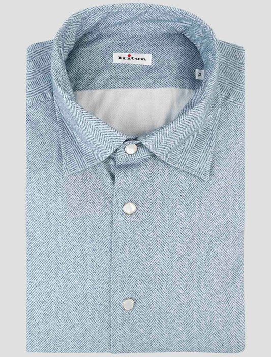 Kiton Blue White Cotton Shirt