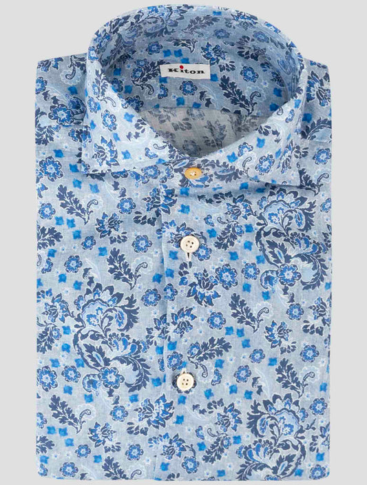 Kiton Blue Linen Shirt