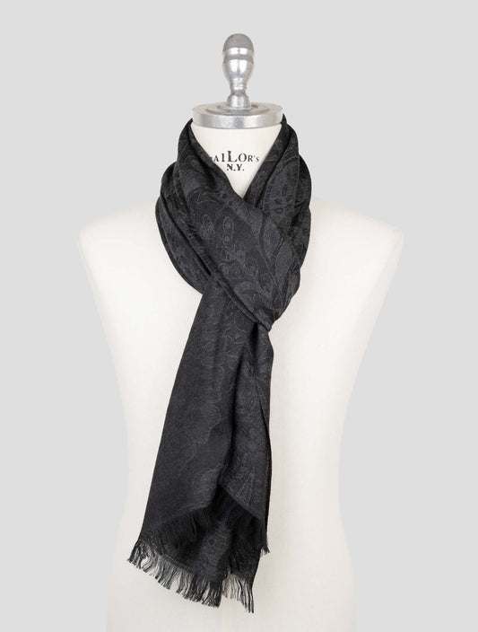 Kiton Gray Wool Silk Scarf