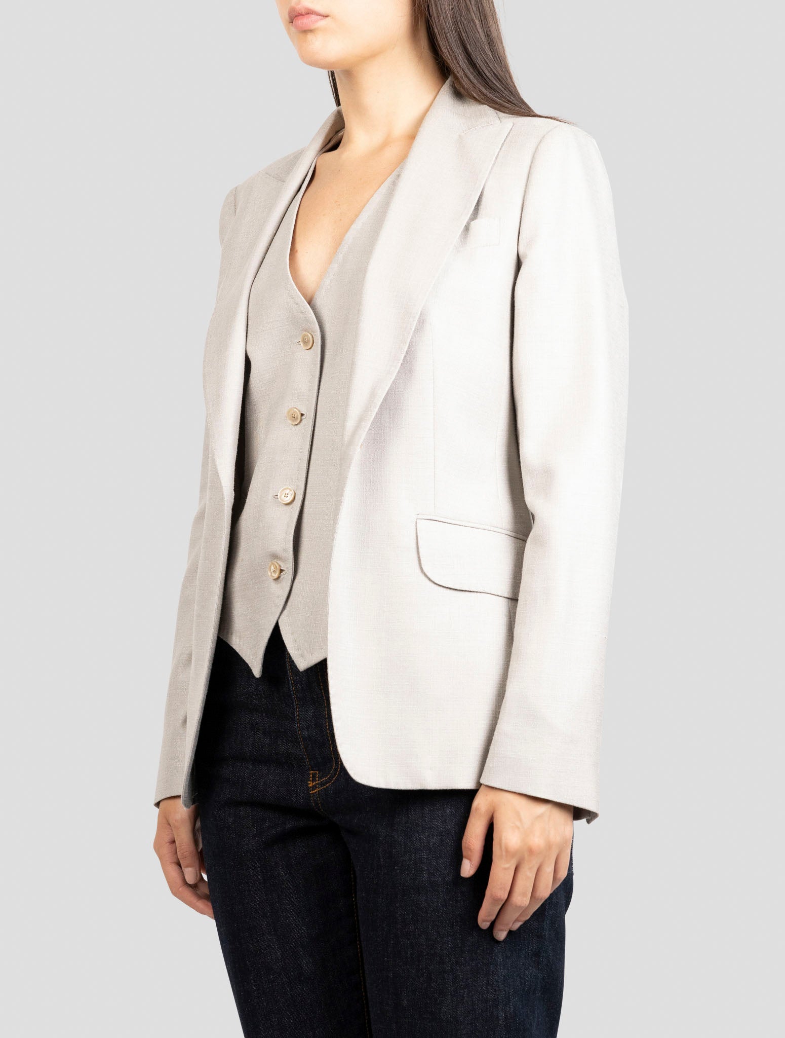 Kiton Taupe Silk Virgin Wool Blazer