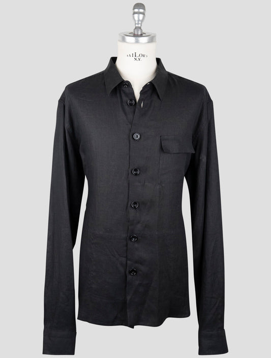 Kiton Black Linen Shirt