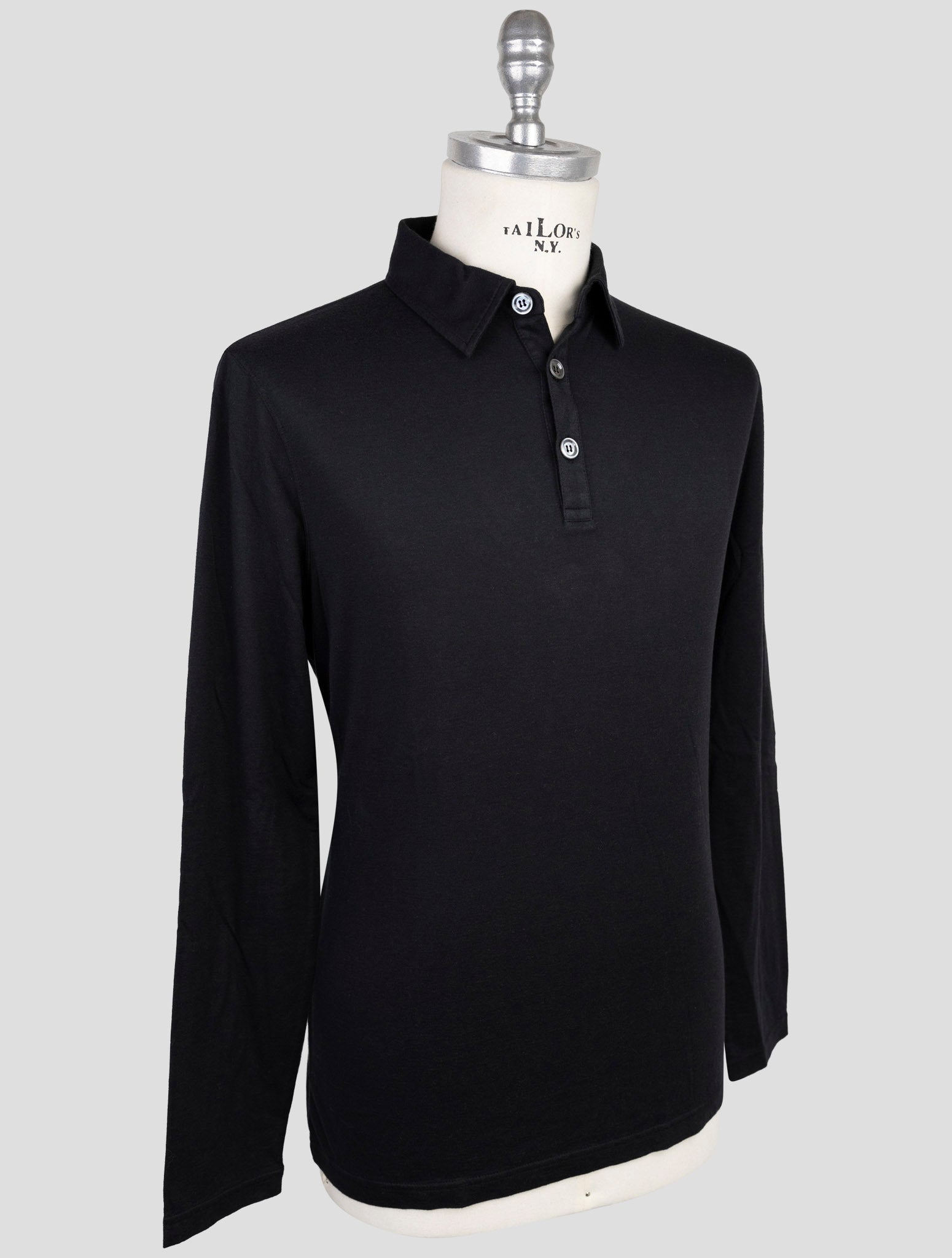 Kiton Black Cotton Cashmere Sweater Polo