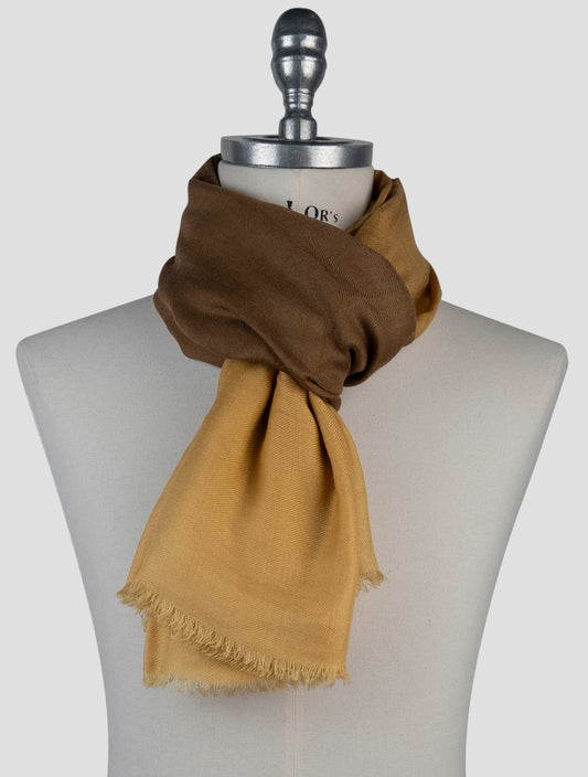 Kiton Brown Yellow Wool Cashmere Silk Scarf
