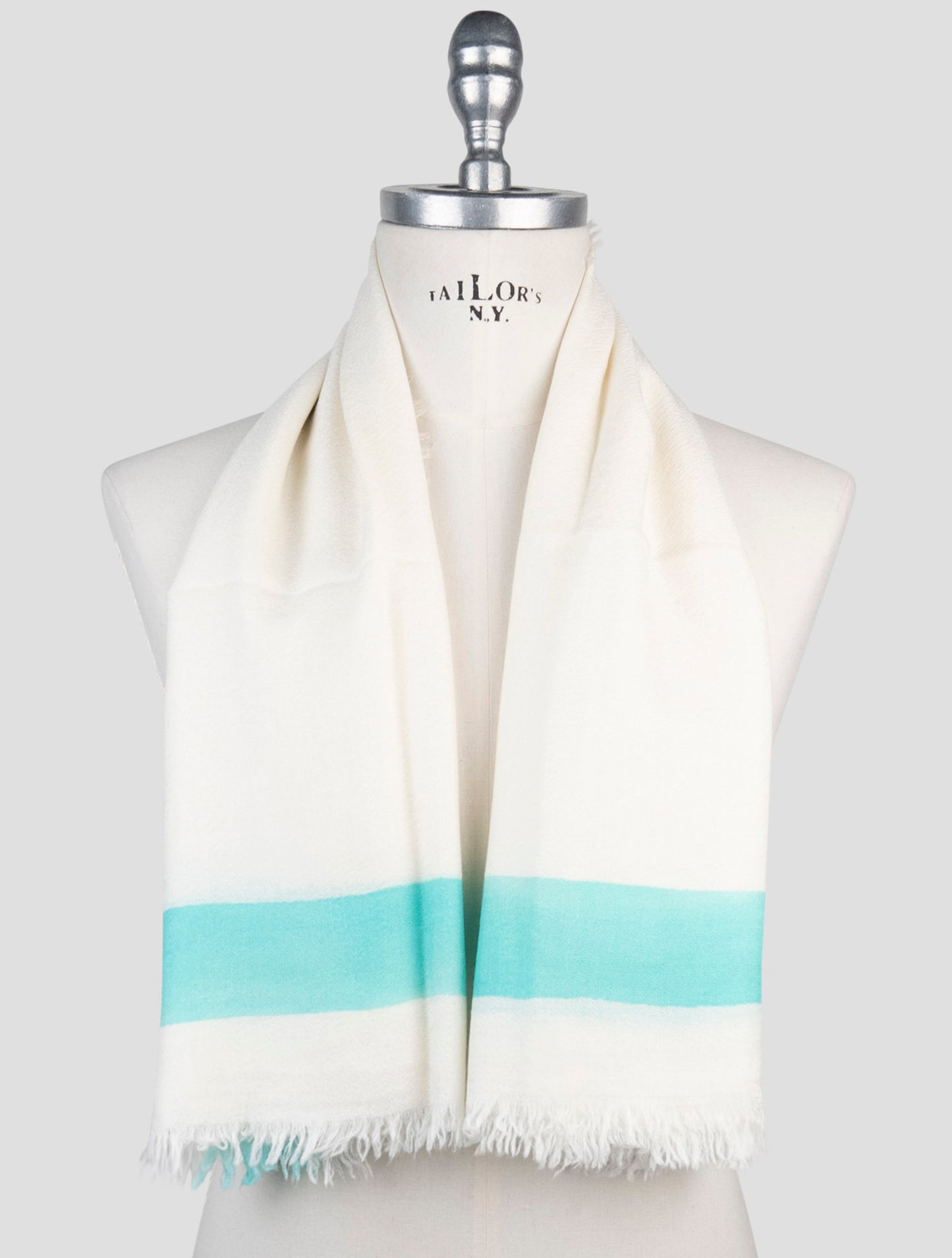 Kiton White Green Cashmere Silk Scarf