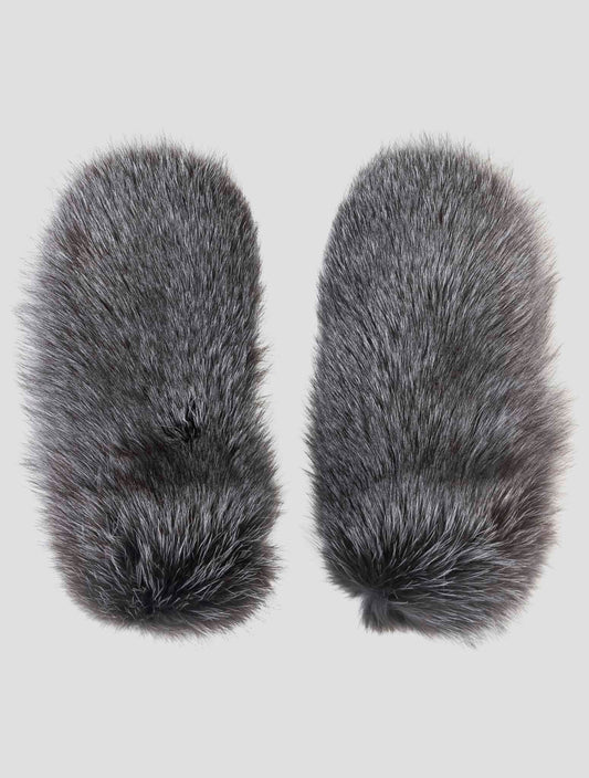 Kiton Gray White Leather Fox Gloves