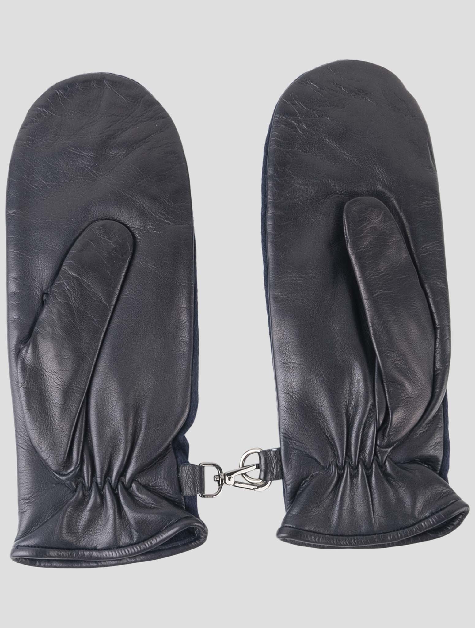 Kiton Blue Cashmere Ea Leather Gloves