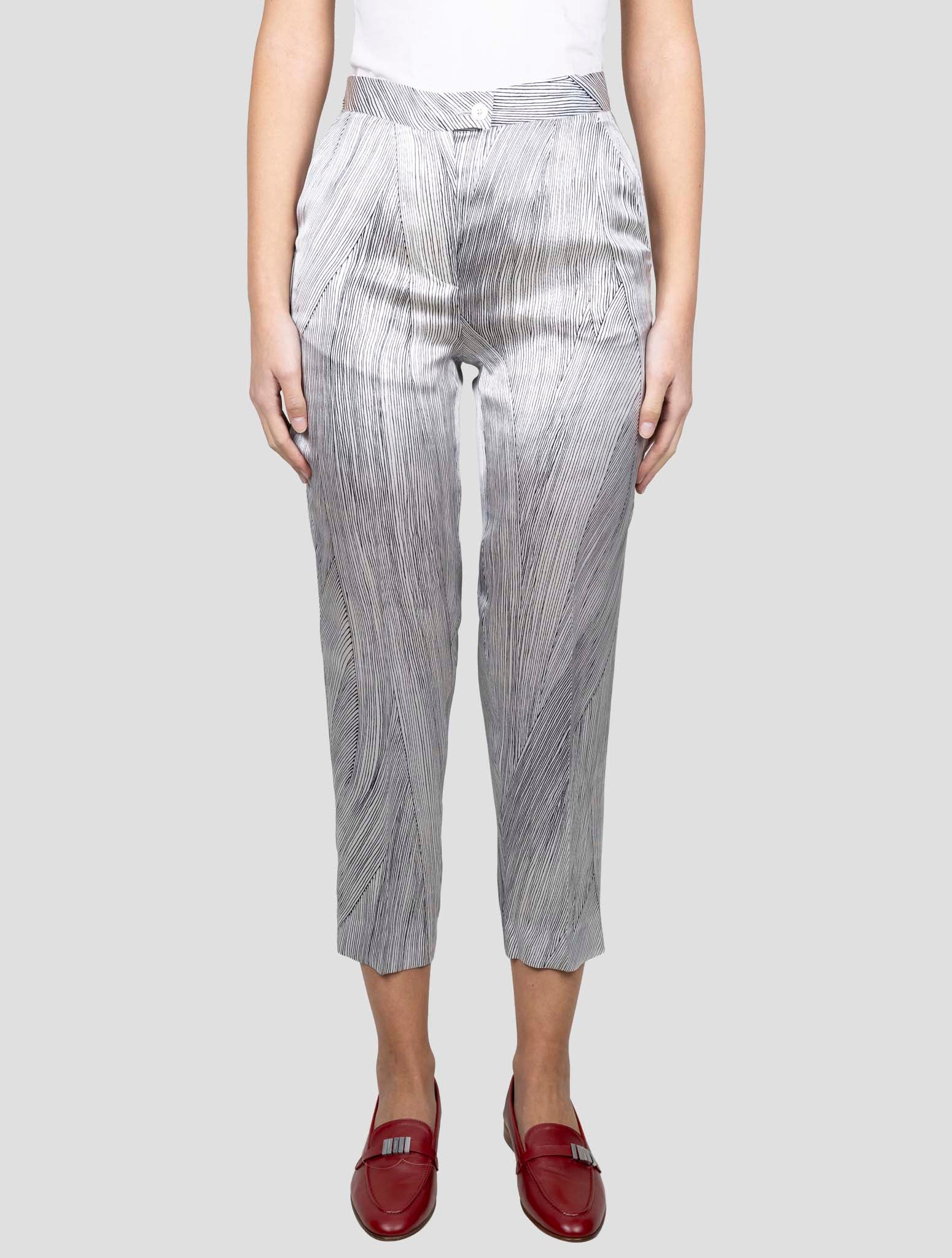 Kiton White Blue Silk Pants