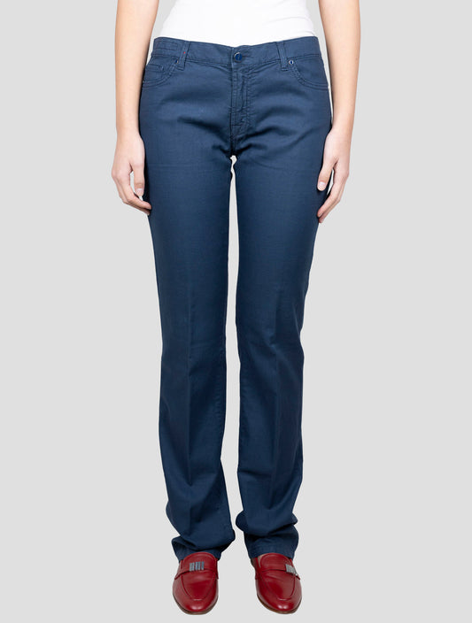 Kiton Blue Cotton Linen Ea Jeans