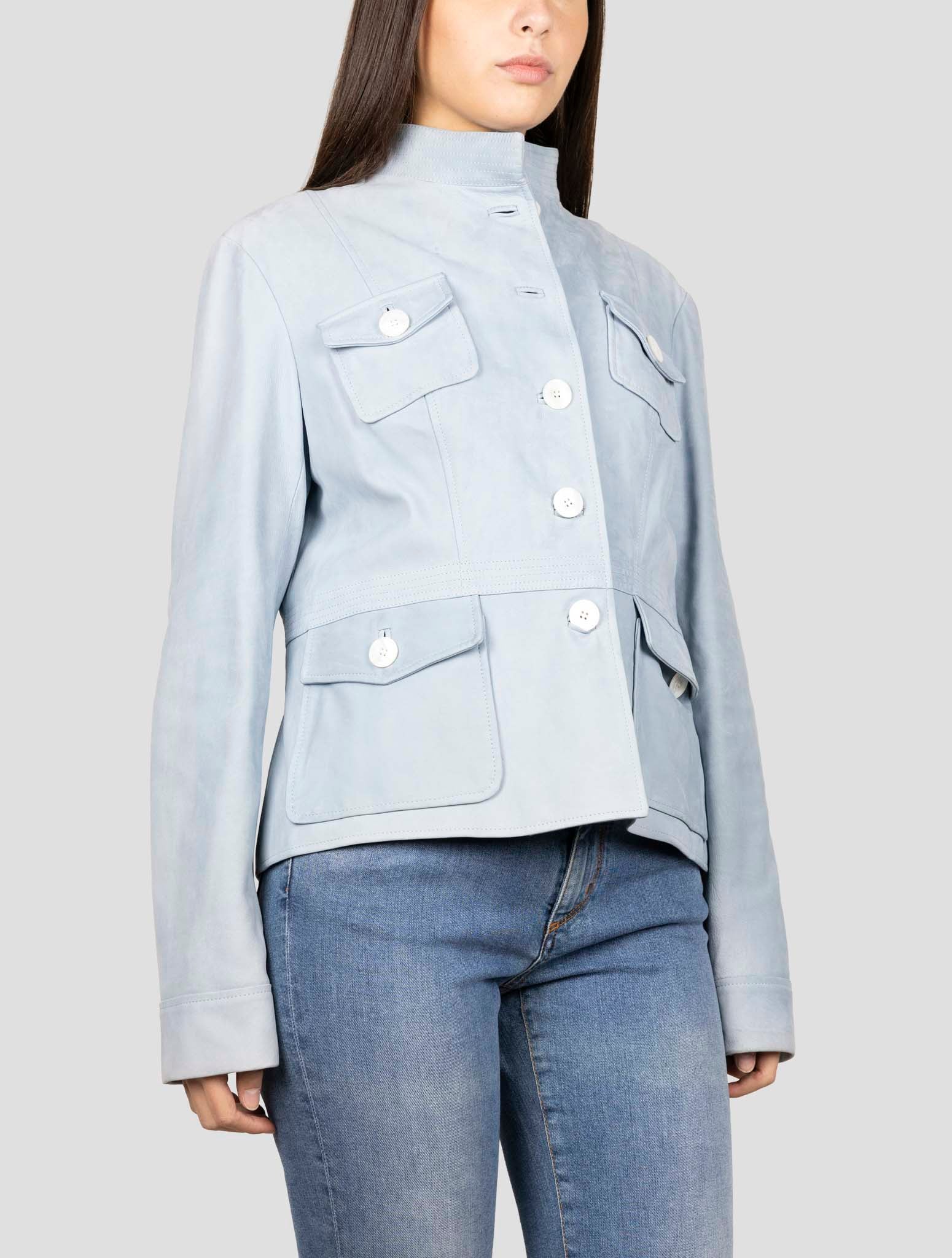 Kiton Light Blue Leather Coat