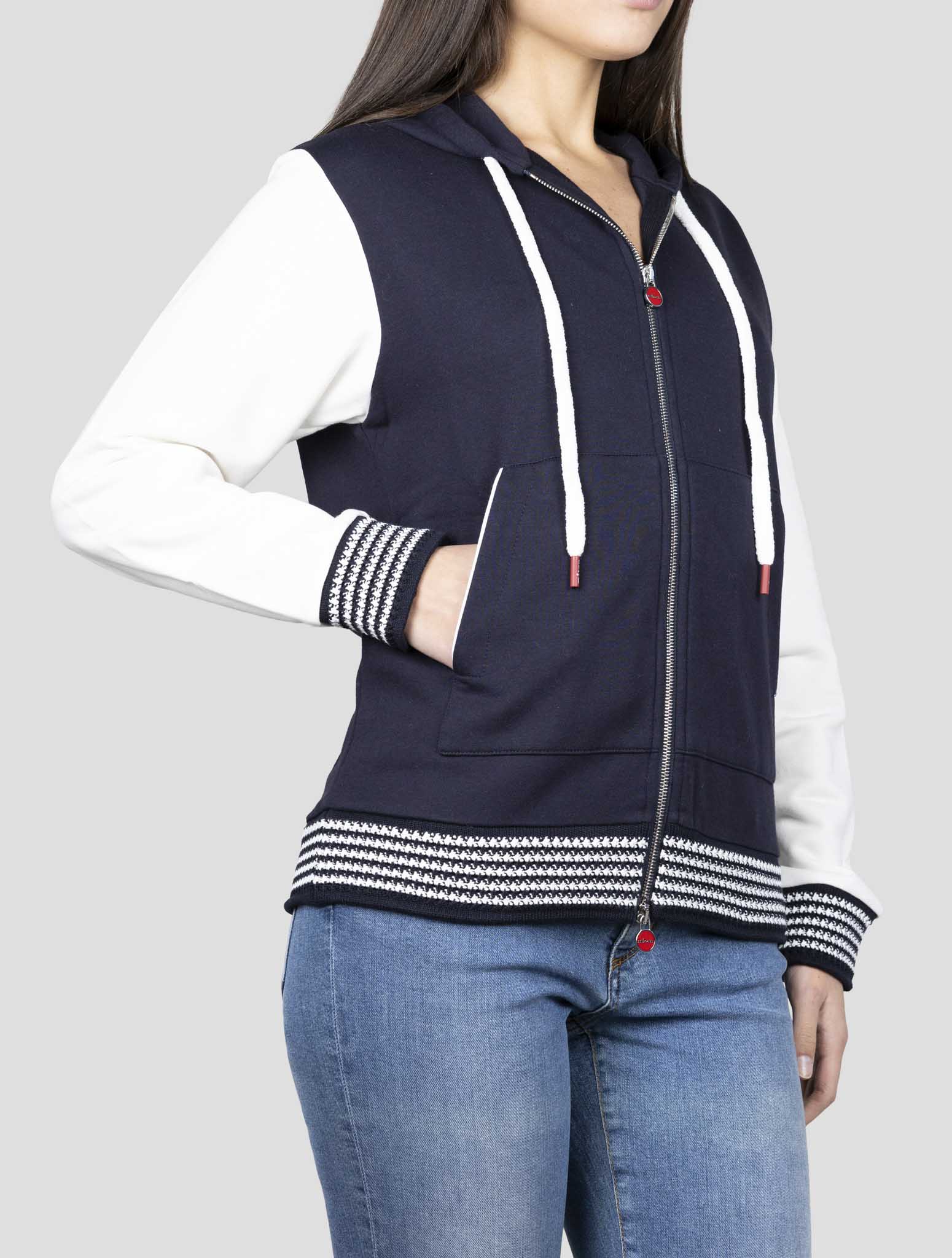 Kiton Blue Cotton Cashmere Sweater Full Zip