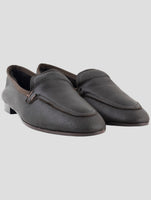 Kiton Dark Brown Leather Shearling Suede Loafers