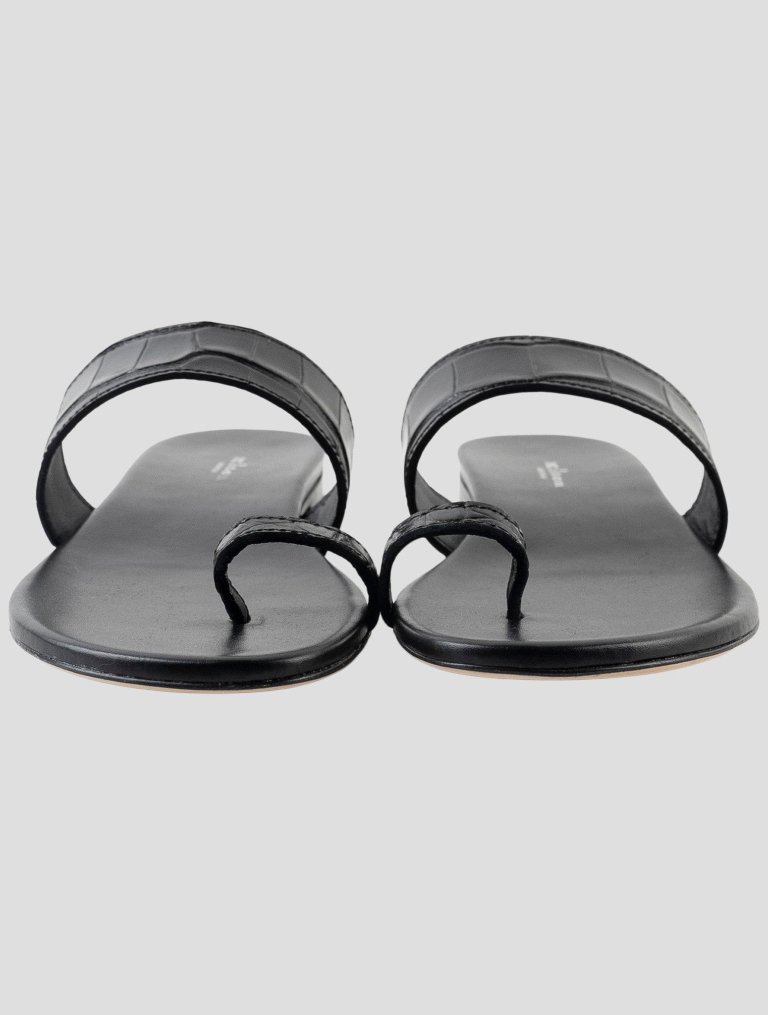 Kiton Black Leather Crocodile Sandals