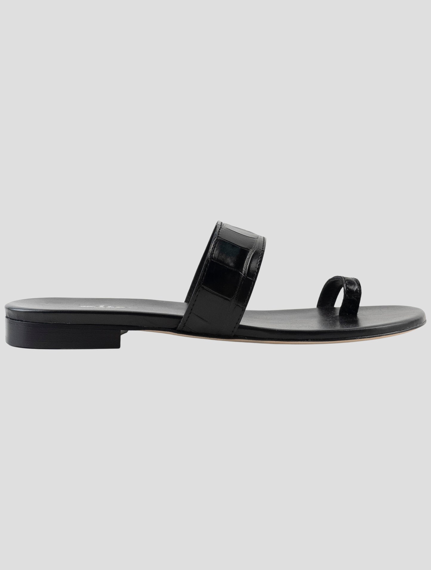 Kiton Black Leather Crocodile Sandals