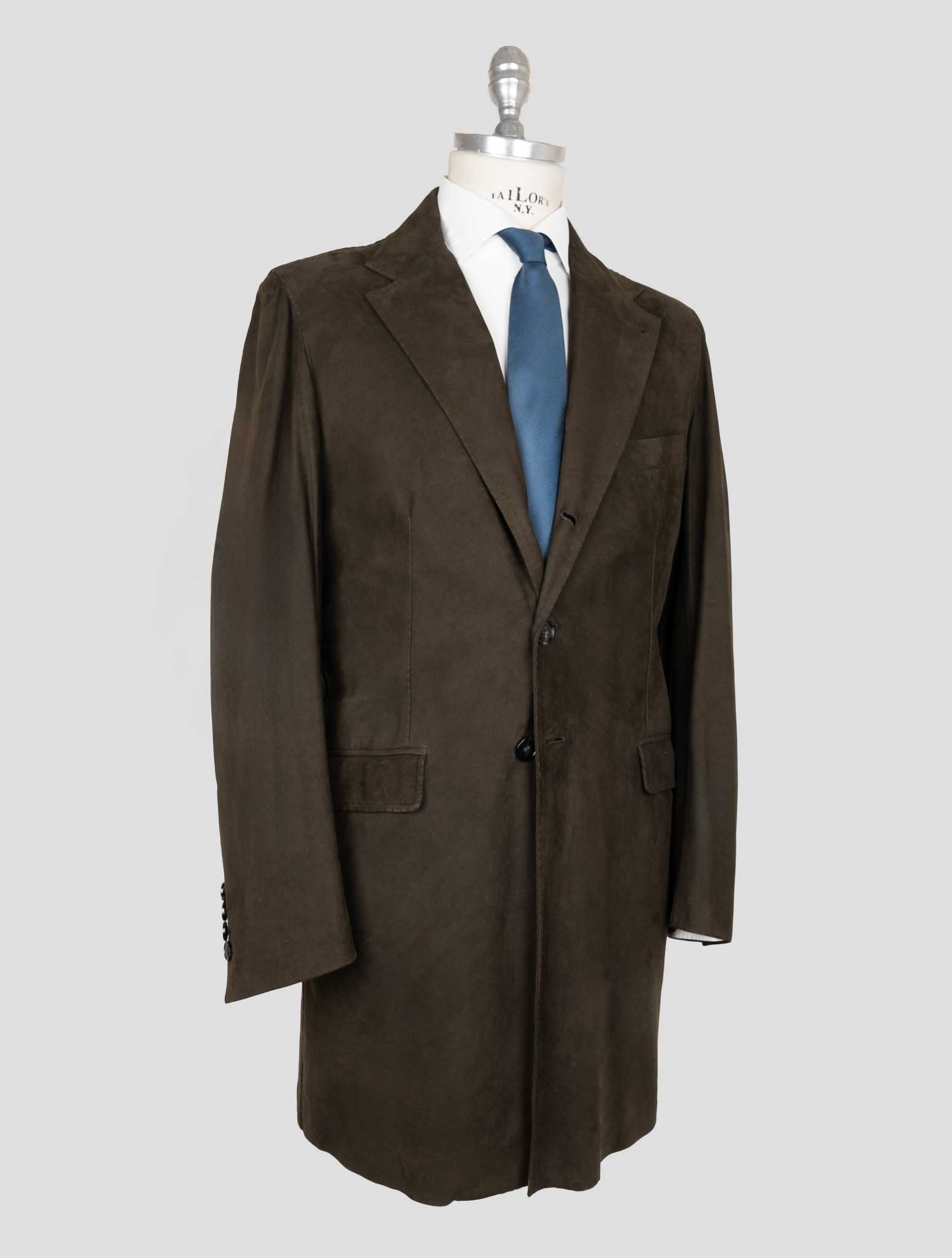 Kiton Brown Leather Suede Beaver Fur Overcoat