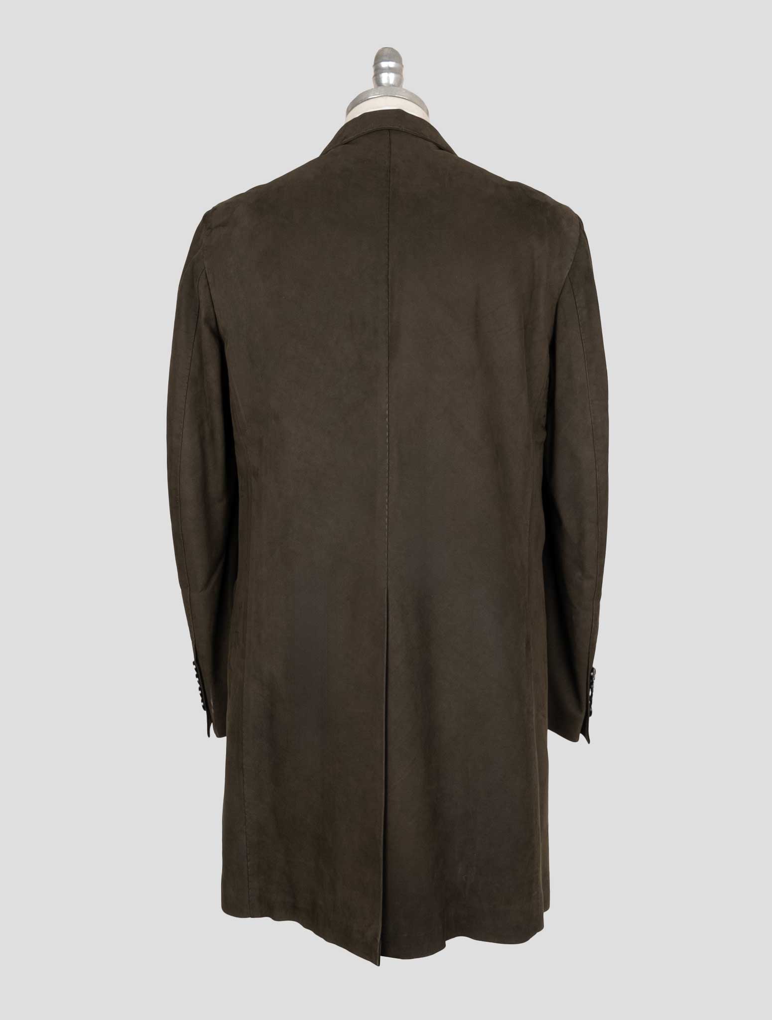 Kiton Brown Leather Suede Beaver Fur Overcoat