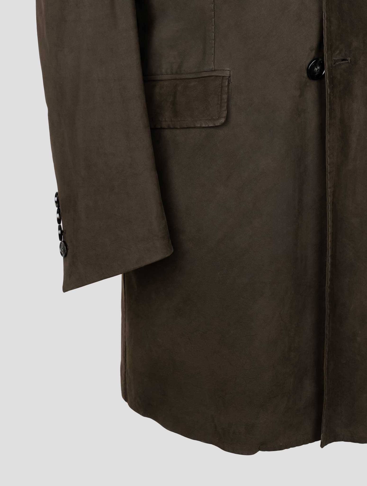 Kiton Brown Leather Suede Beaver Fur Overcoat