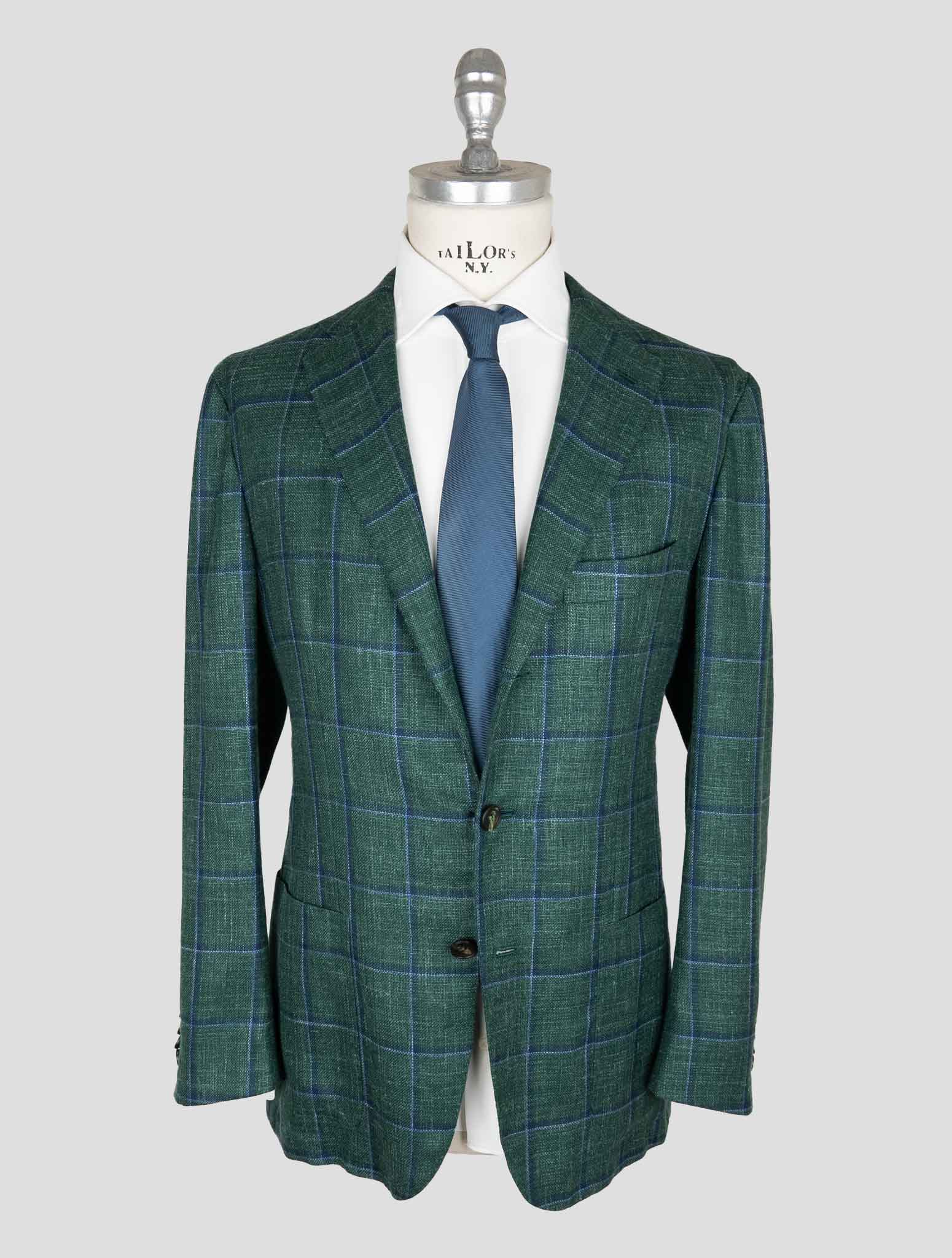 Kiton Green Blue Silk Cashmere Linen Blazer