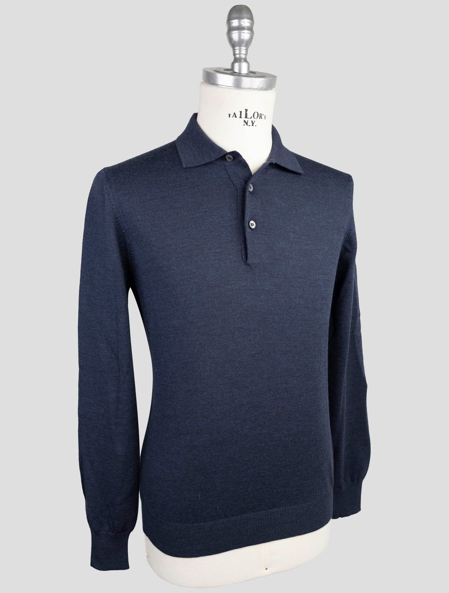 Kiton Blue Virgin Wool Sweater Polo