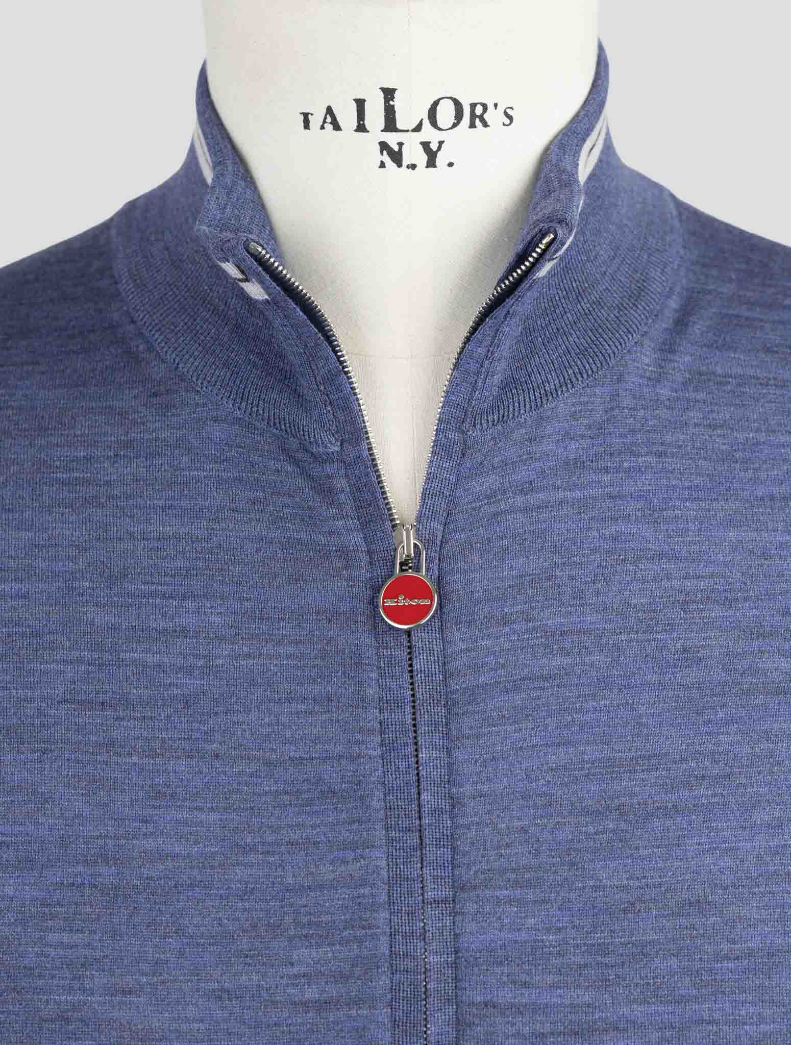 Kiton Blue Wool Sweater Full Zip