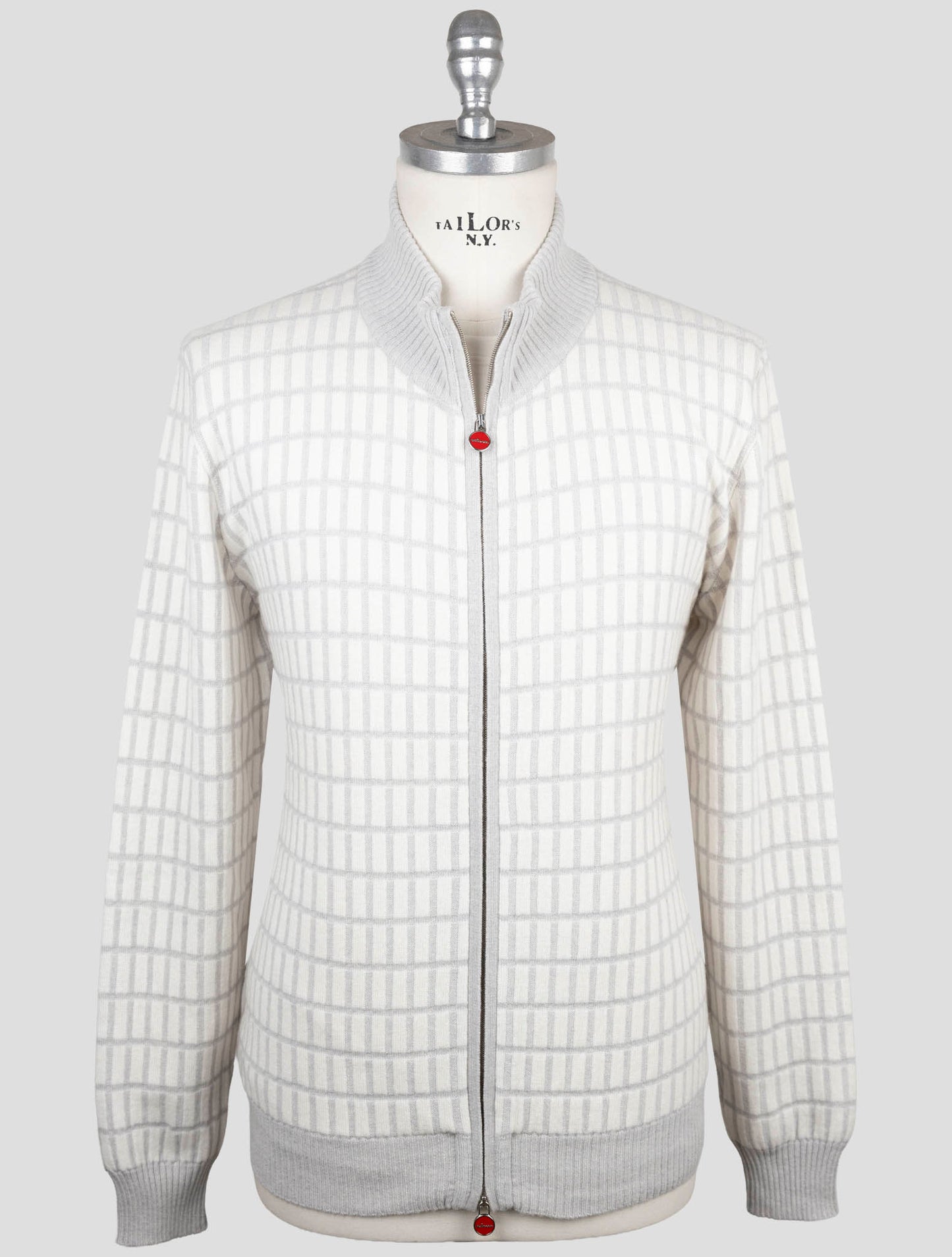 Kiton Gray White Cashmere Sweater Full Zip