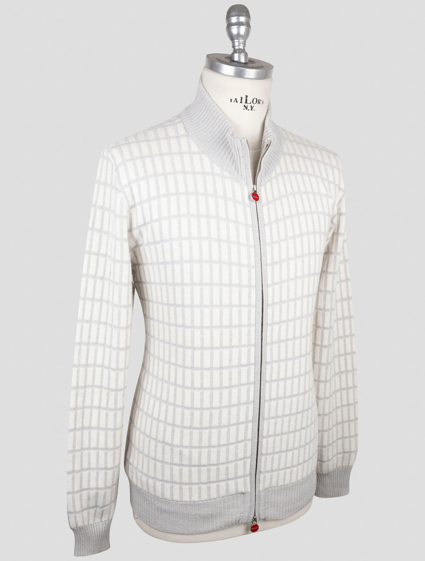 Kiton Gray White Cashmere Sweater Full Zip