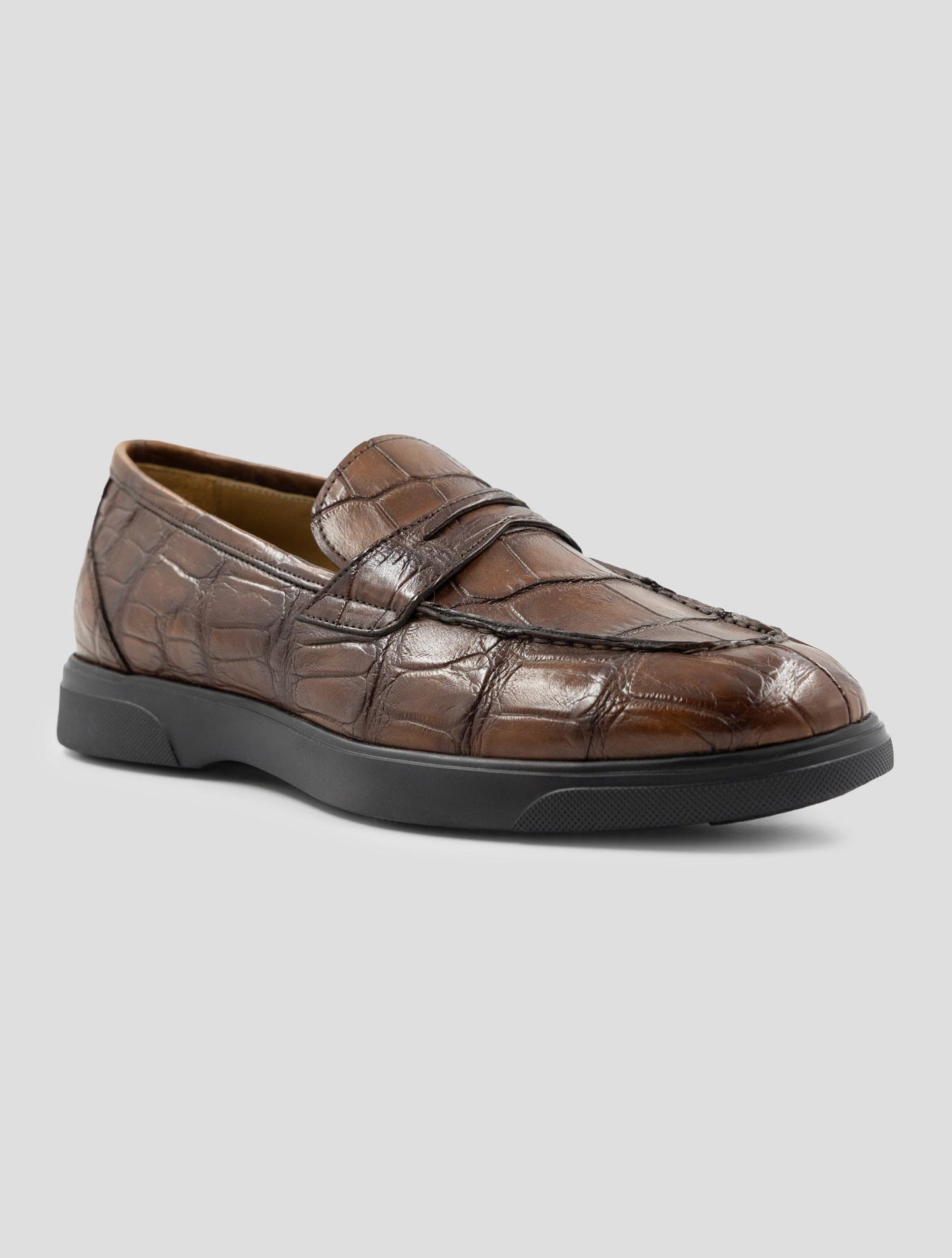 Kiton Brown Leather Crocodile Loafers