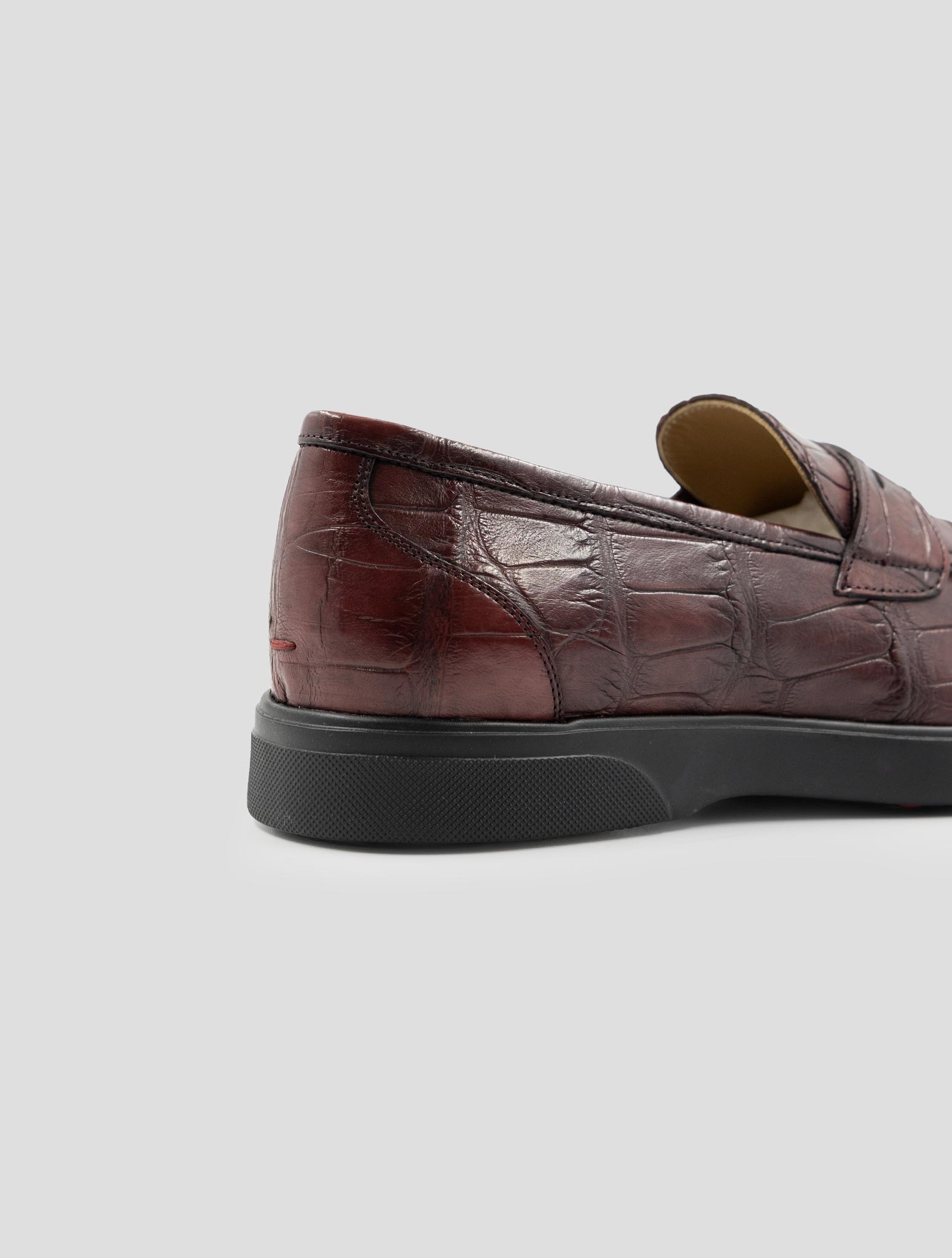 Kiton Burgundy Leather Crocodile Loafers