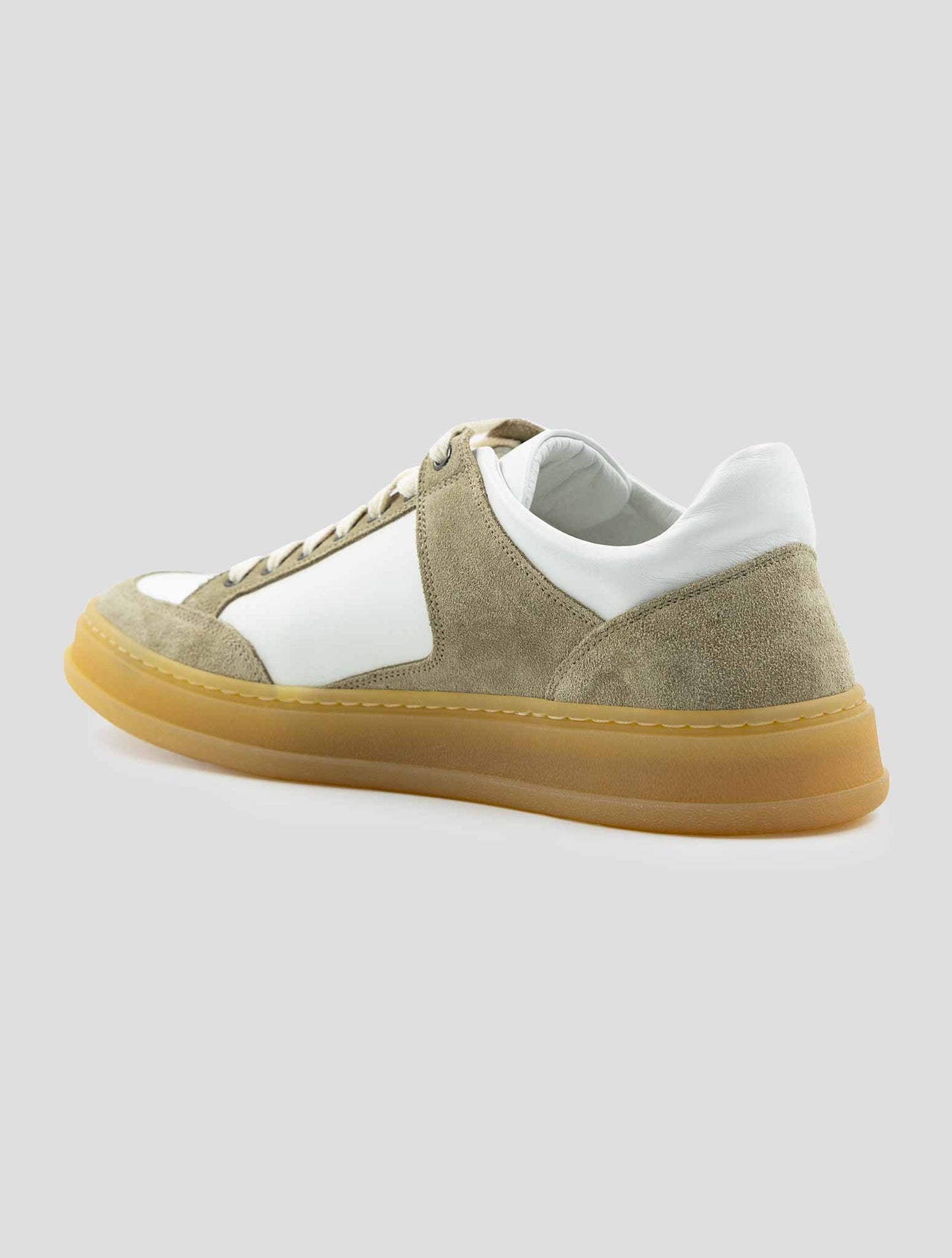 Kiton Beige White Leather Suede Leather Sneakers