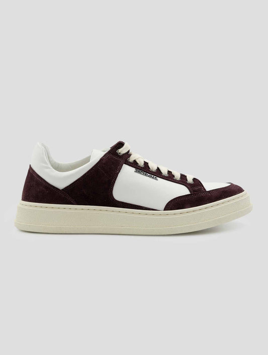 Kiton White Burgundy Leather Suede Leather Sneakers