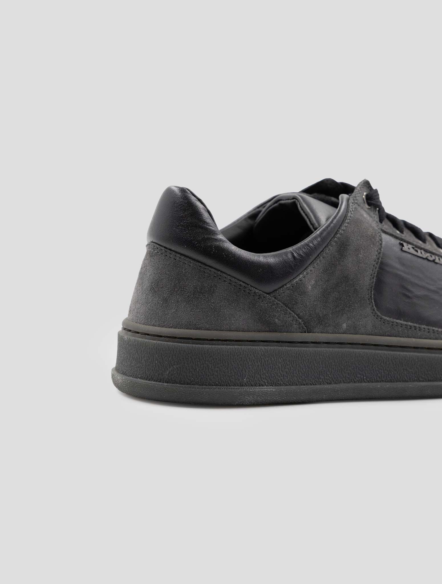 Kiton Black Gray Leather Suede Leather Sneakers