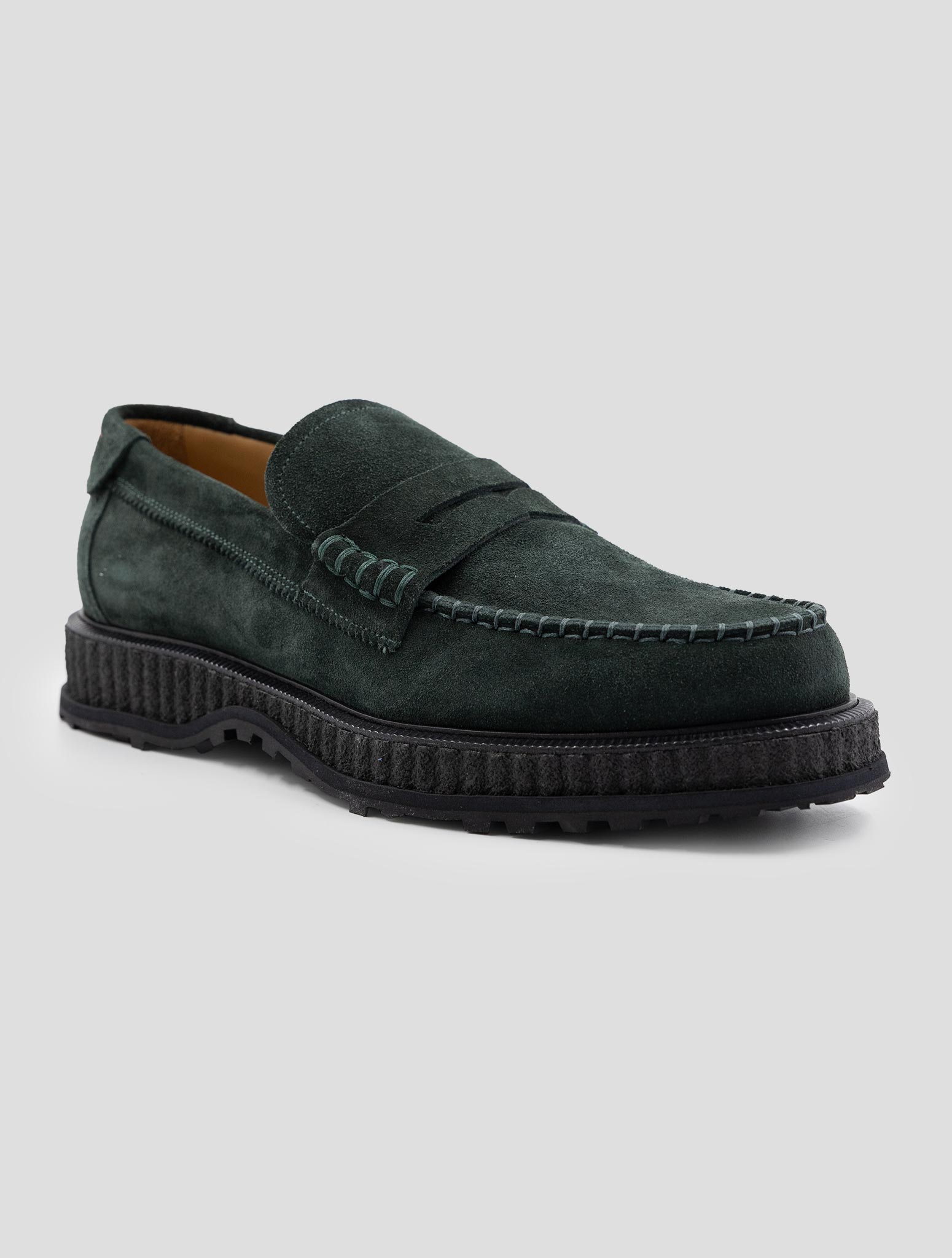 Kiton Green Leather Suede Loafers