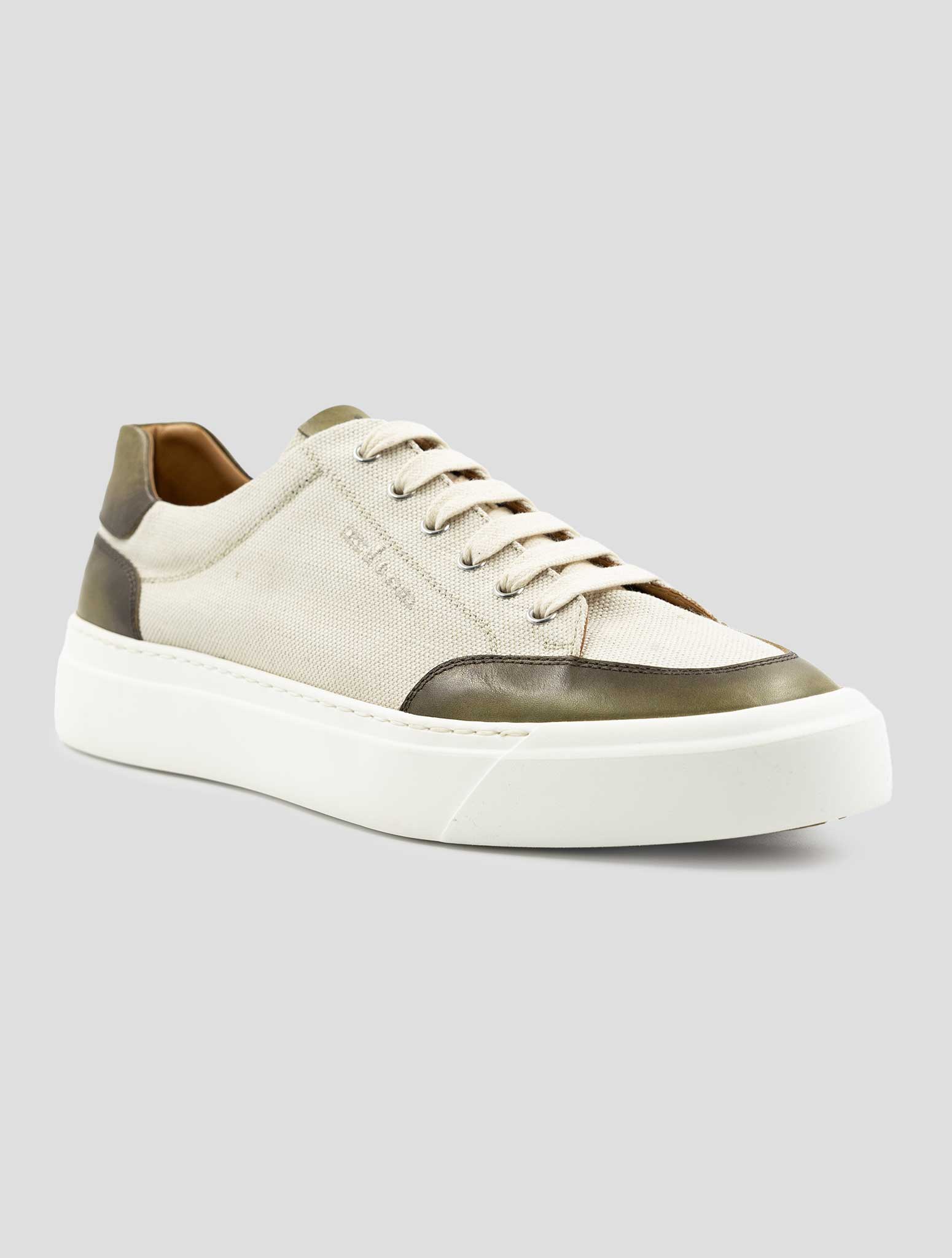 Kiton White Brown Cotton Sneakers