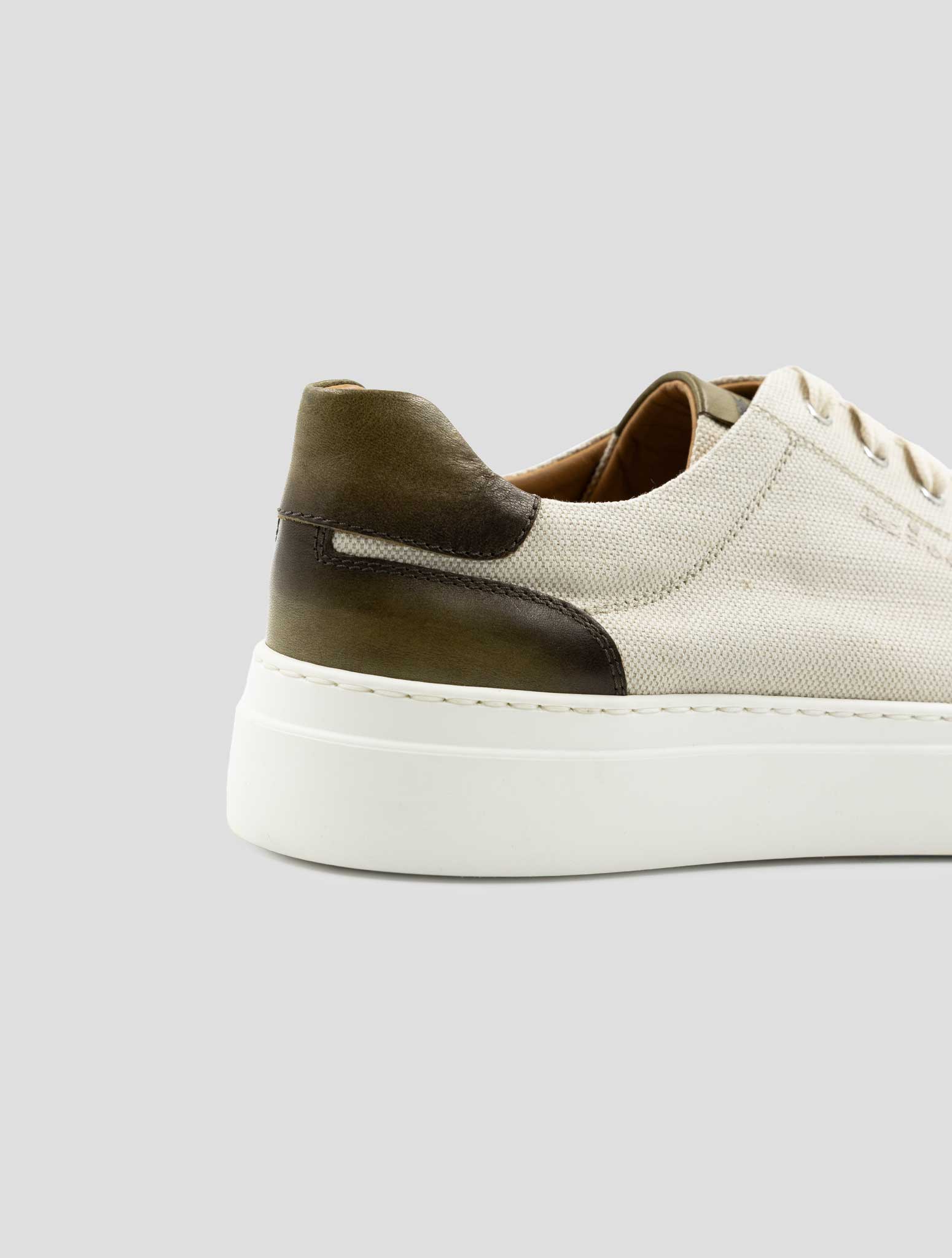 Kiton White Brown Cotton Sneakers