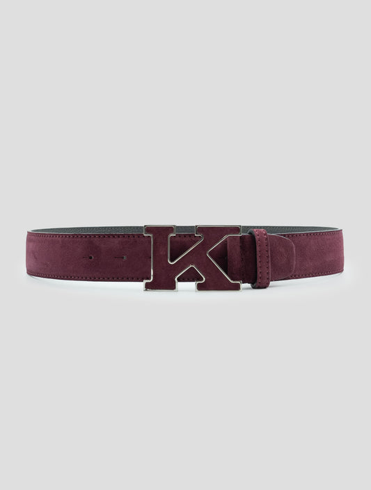 Kiton Burgundy Leather Suede Belt