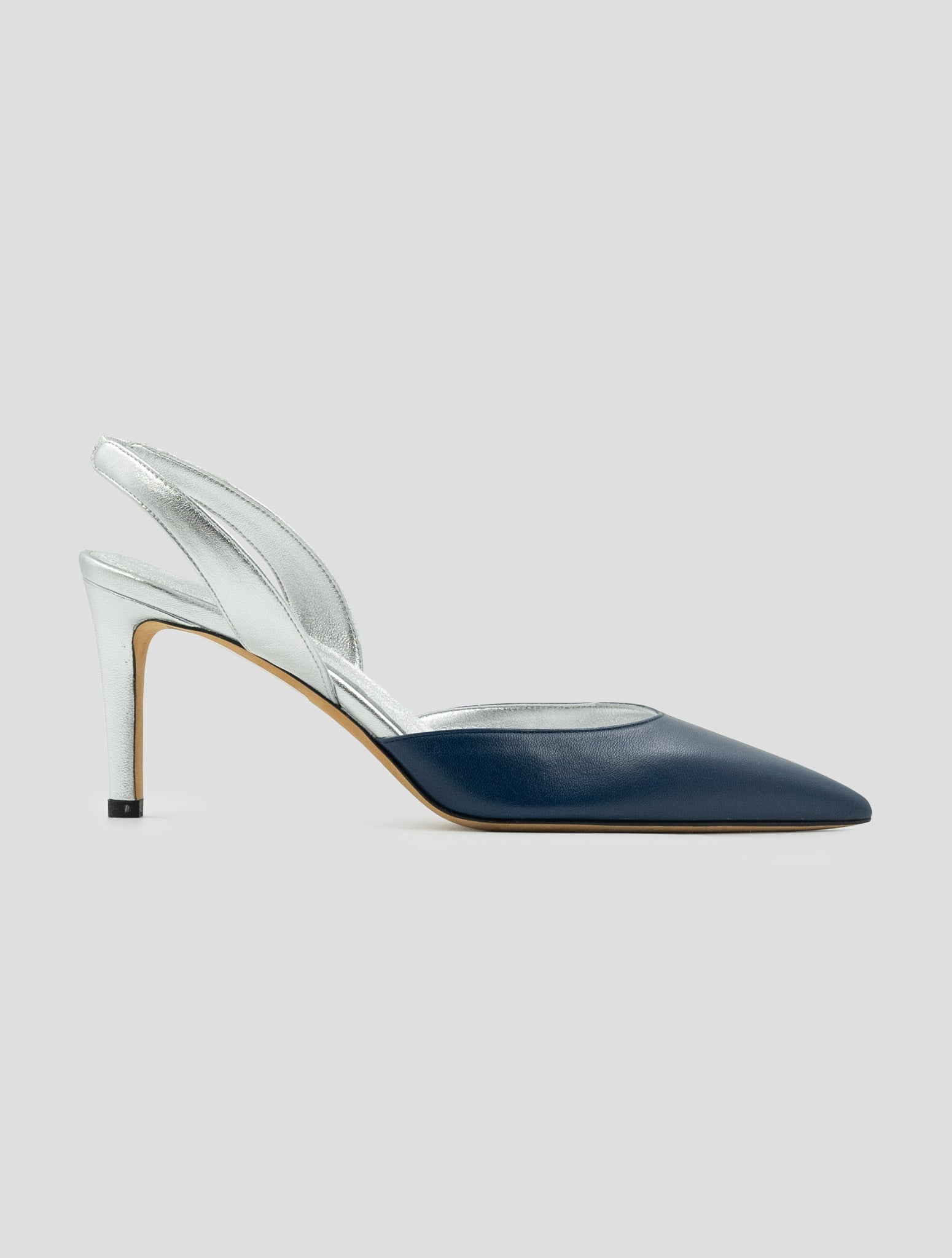 Kiton Silver Blue Leather Slingbacks