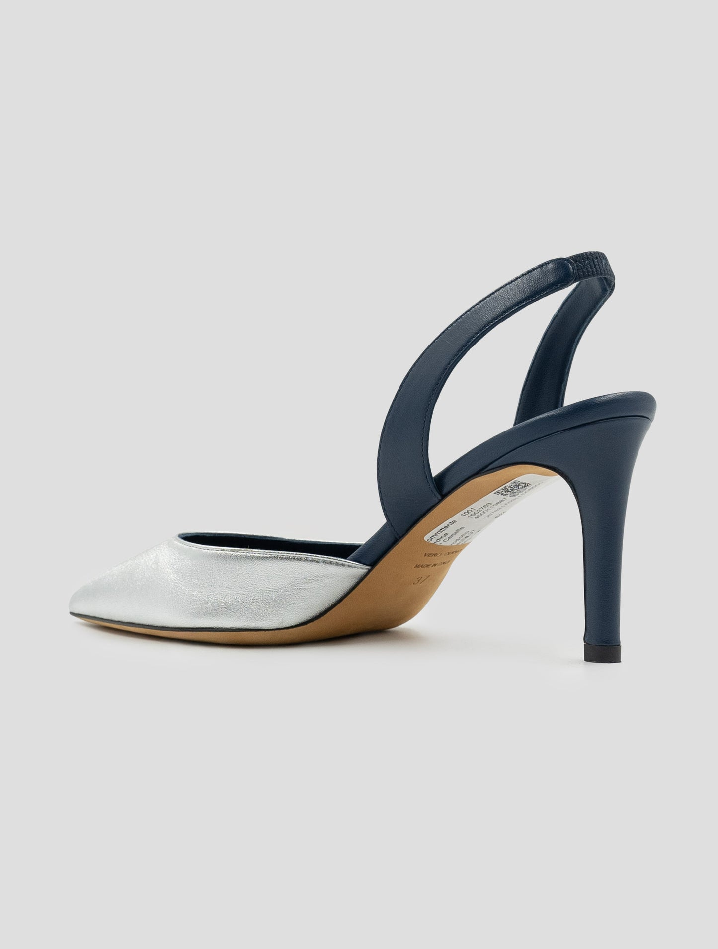 Kiton Silver Blue Leather Slingbacks