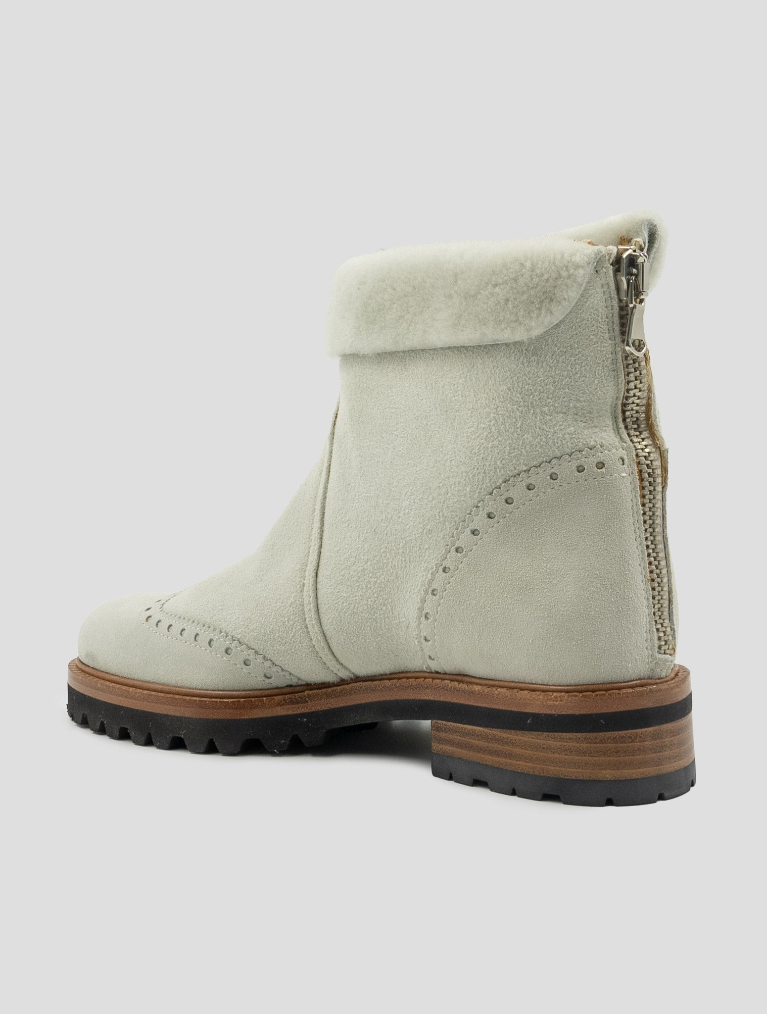 Kiton Gray Leather Shearling Boots