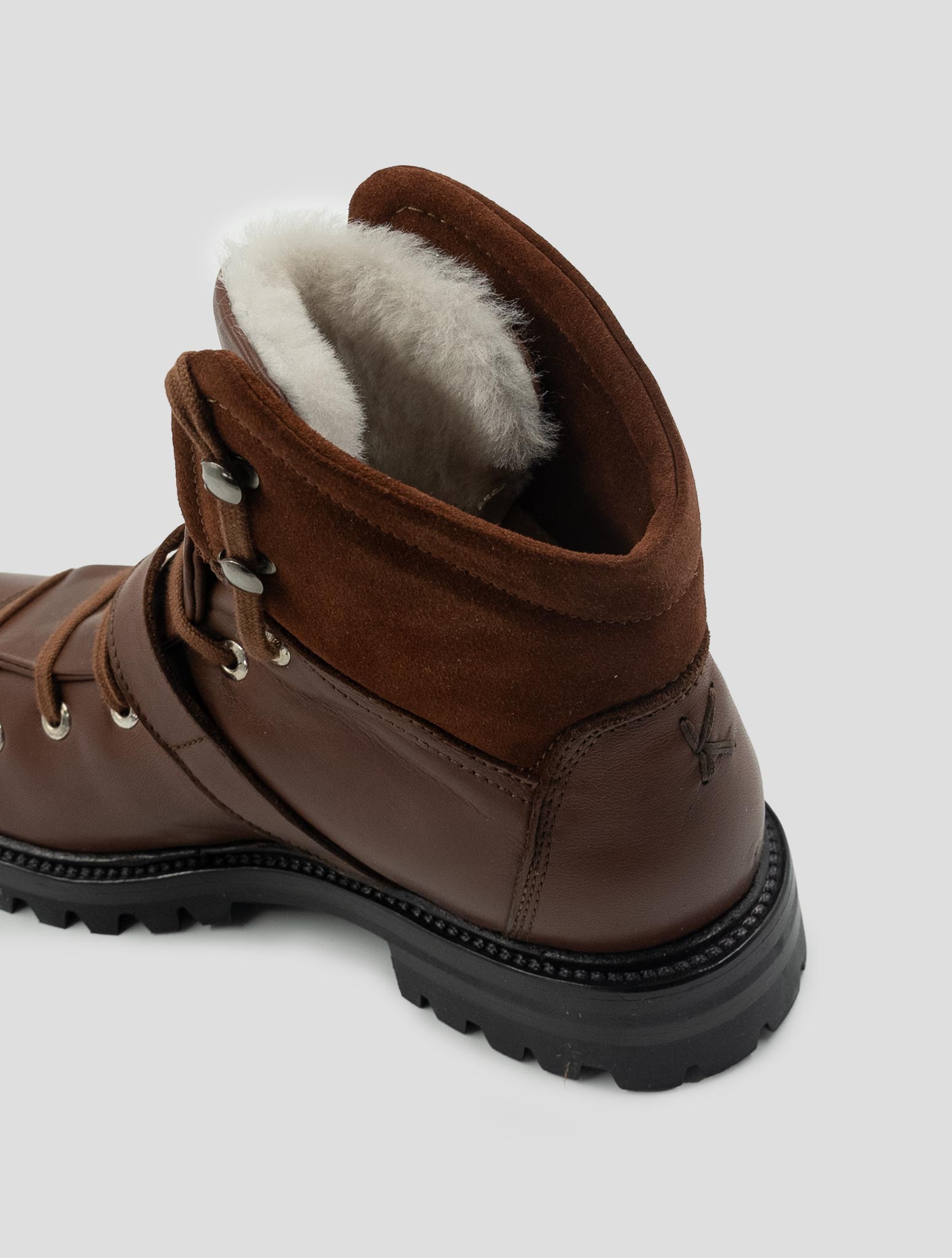 Kiton Brown Leather Leather Suede With Fur Boots