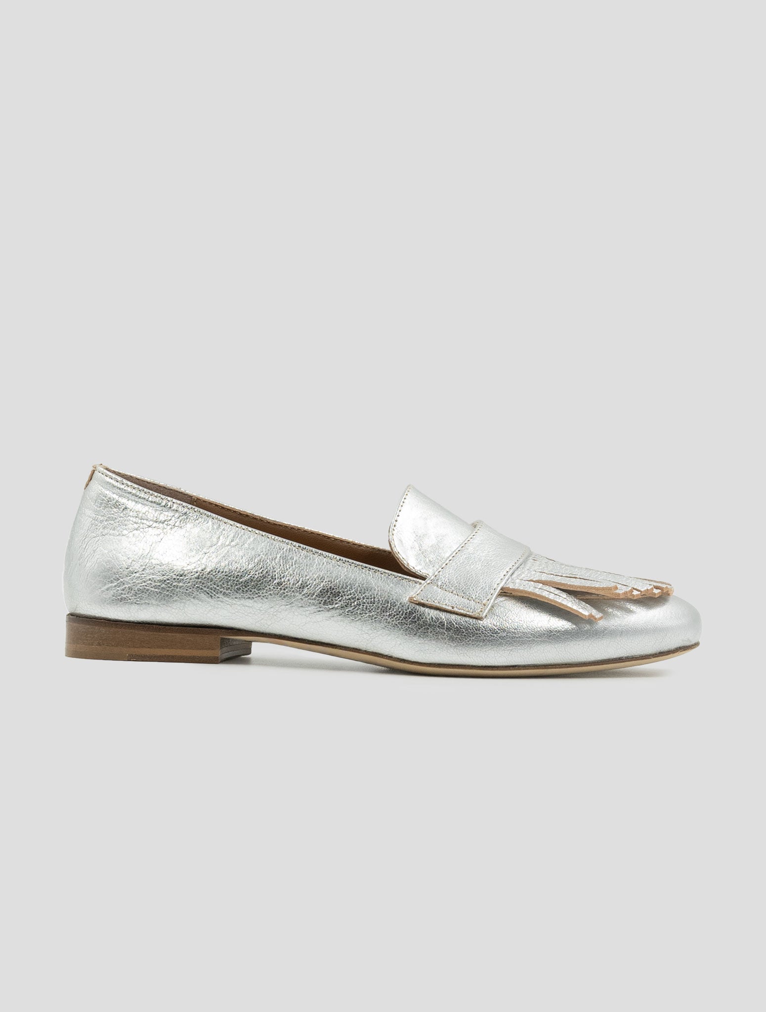 Kiton Silver Leather Loafers