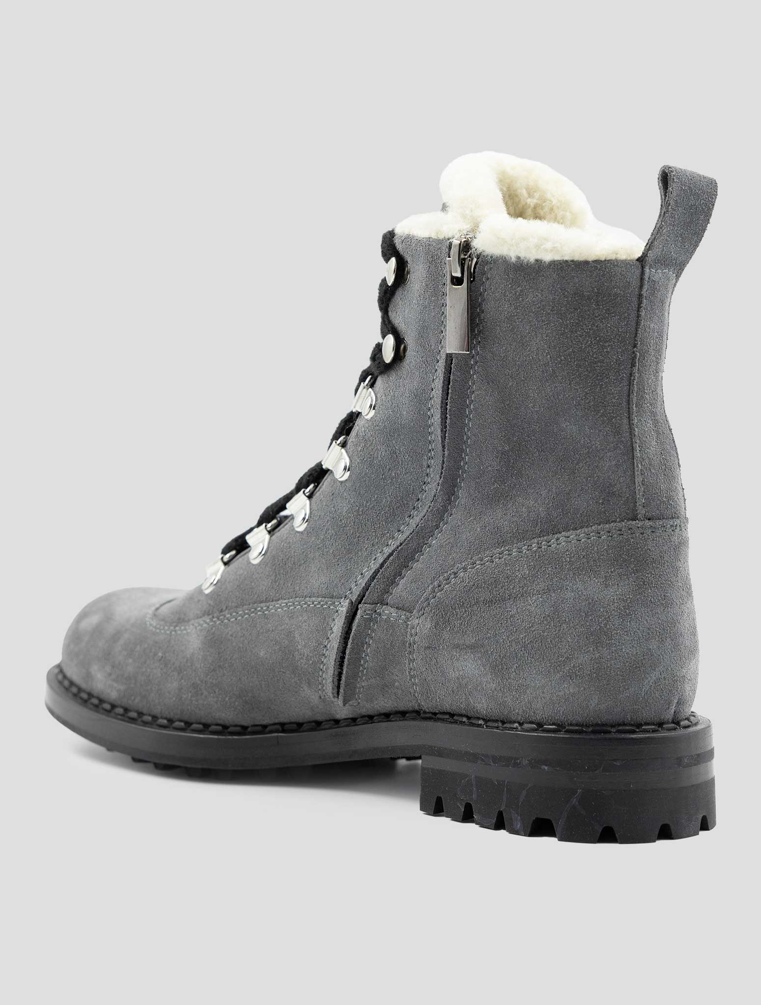 Kiton Gray Leather Suede With Fur Boots