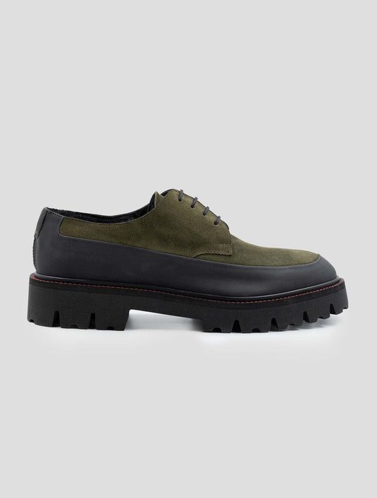 Kiton Green Blue Leather Suede Leather With Fur Dress Shoes