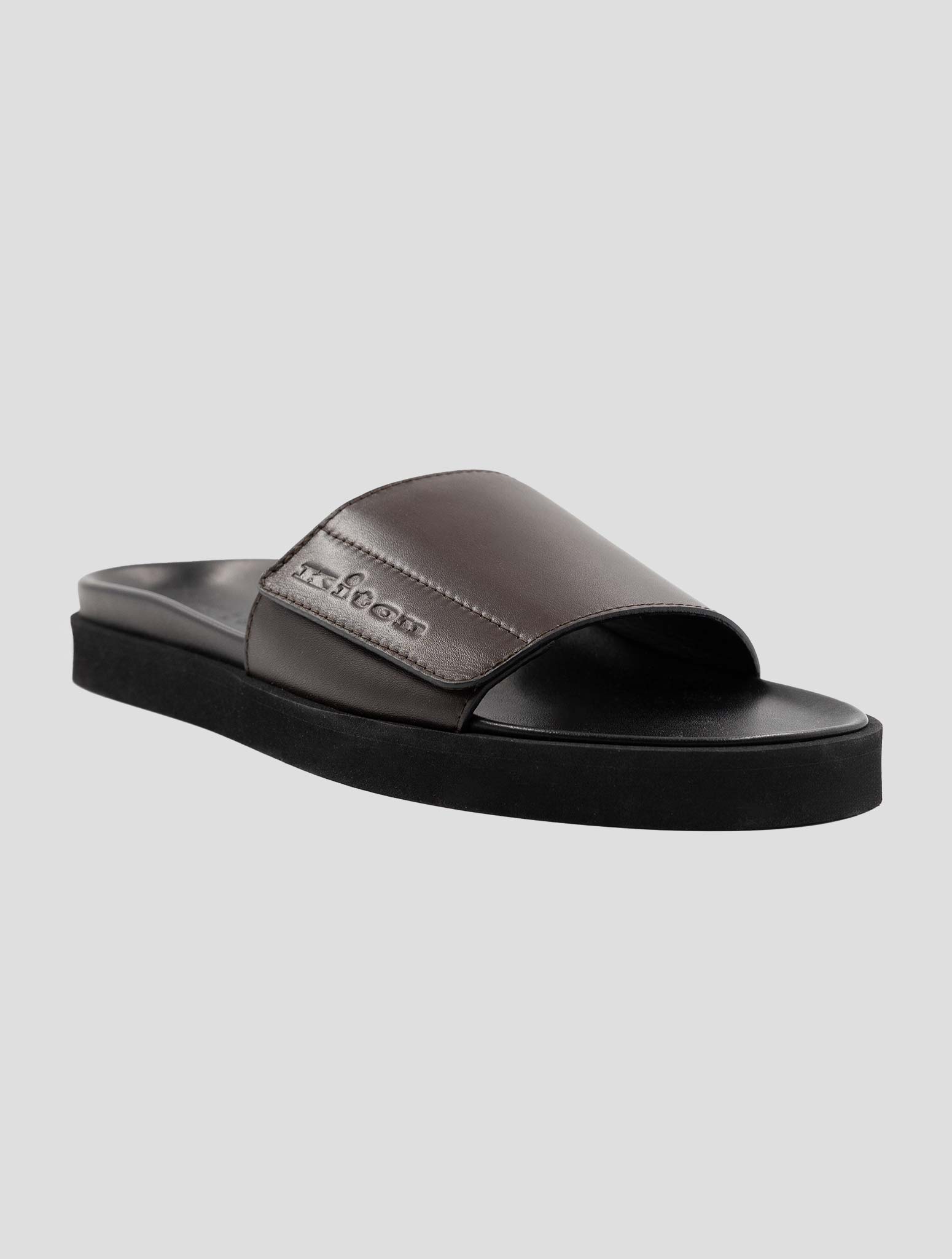 Kiton Brown Black Leather Slippers