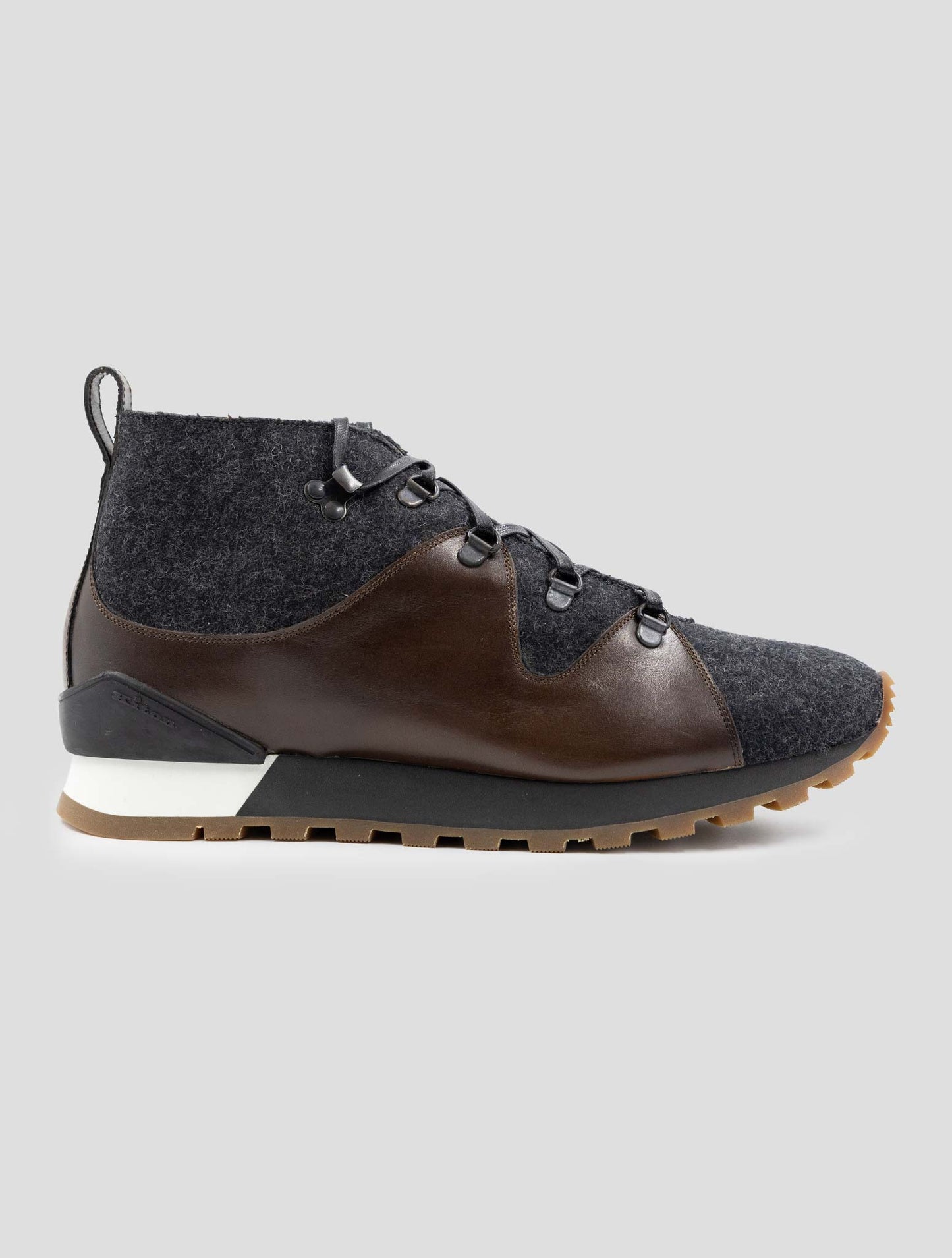 Kiton Brown Gray Leather Wool Boots