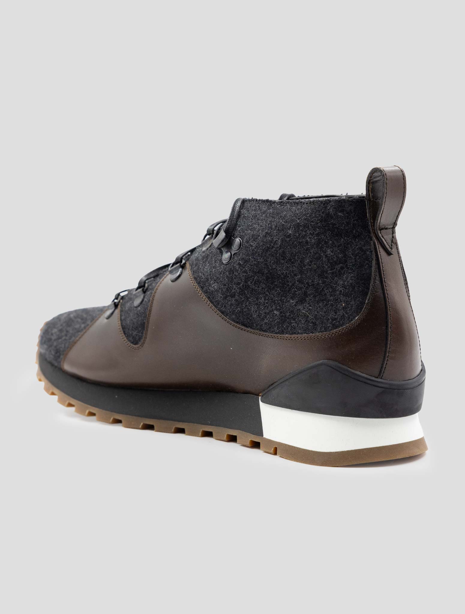 Kiton Brown Gray Leather Wool Boots