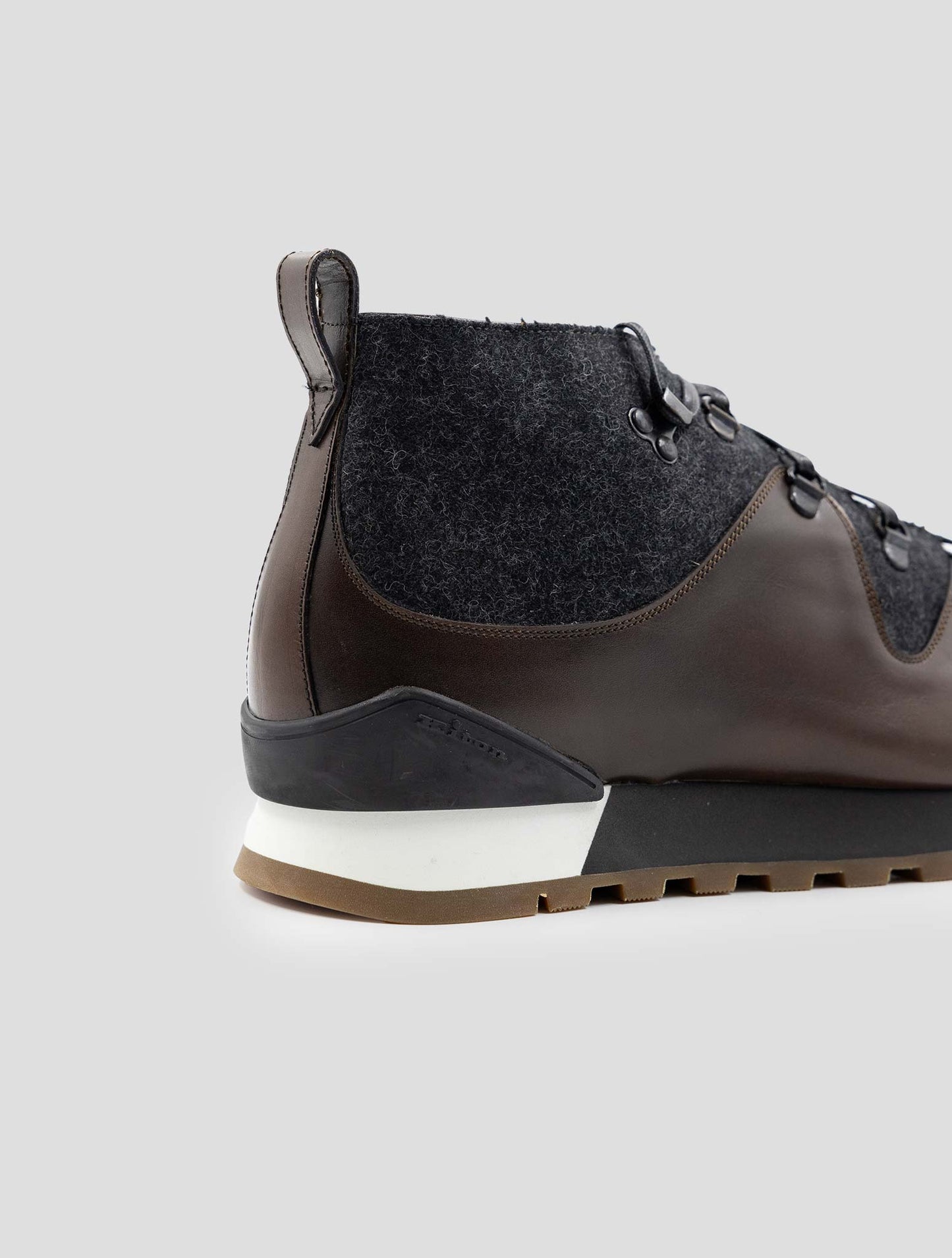 Kiton Brown Gray Leather Wool Boots