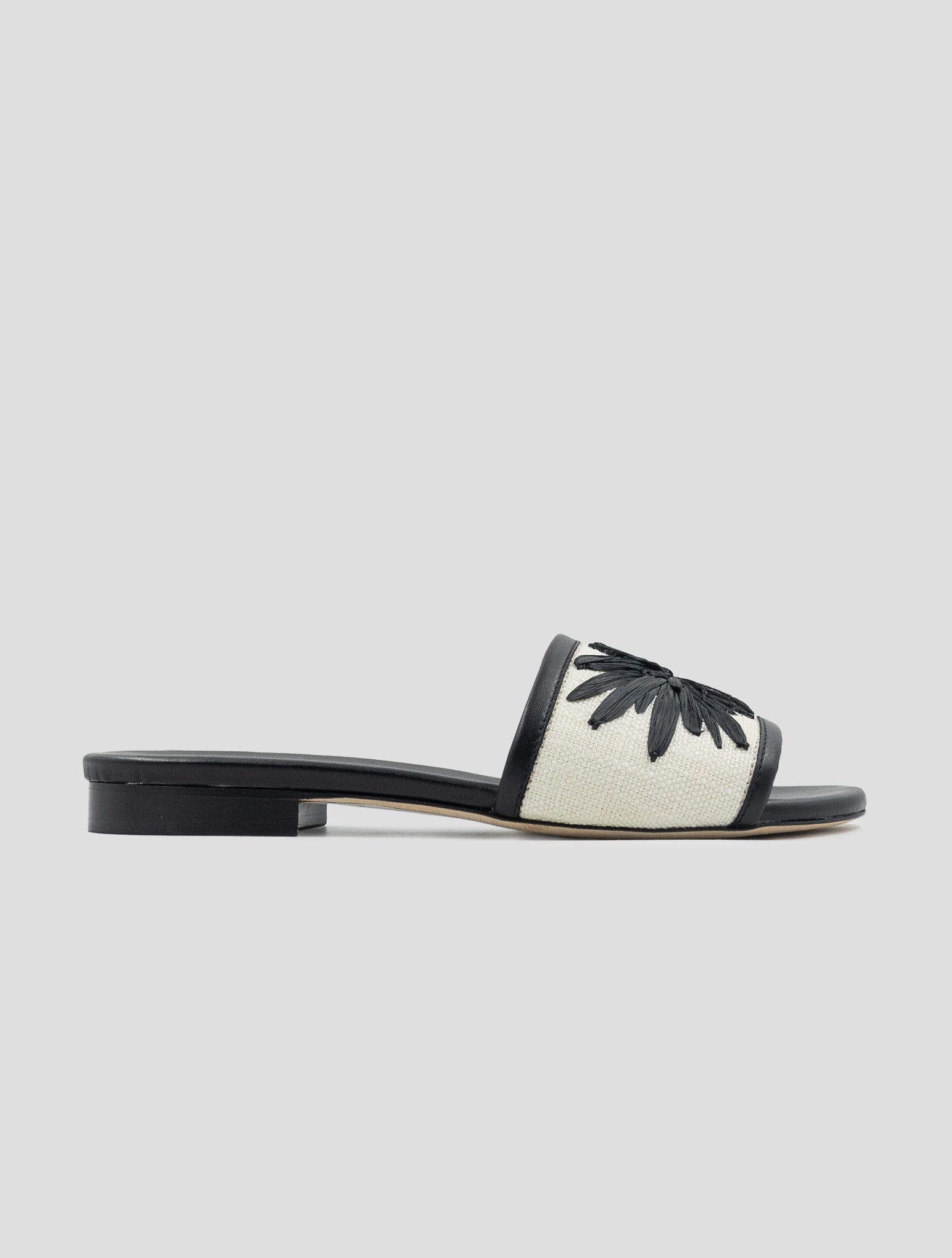 Kiton Black White Cotton Leather Sandals