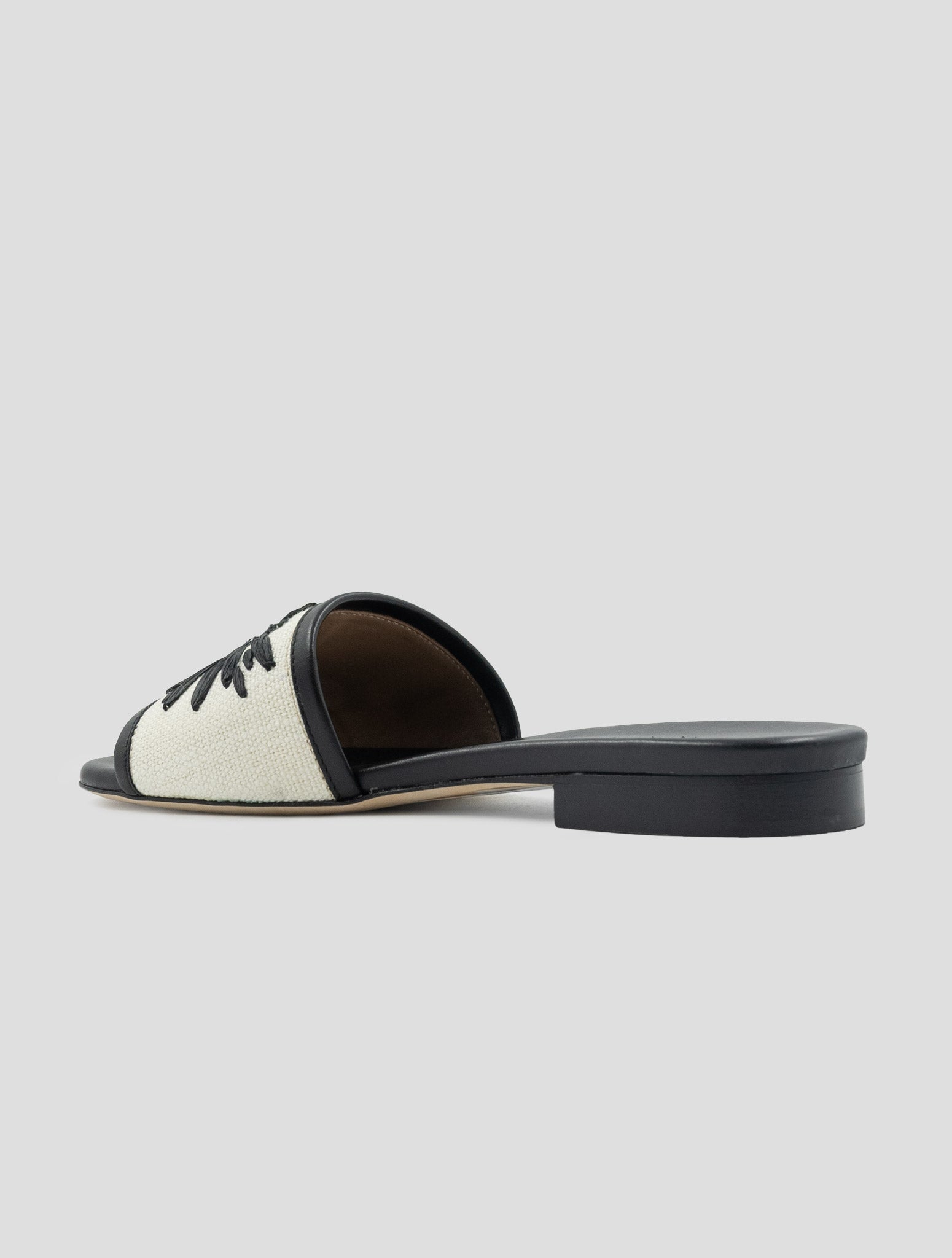 Kiton Black White Cotton Leather Sandals
