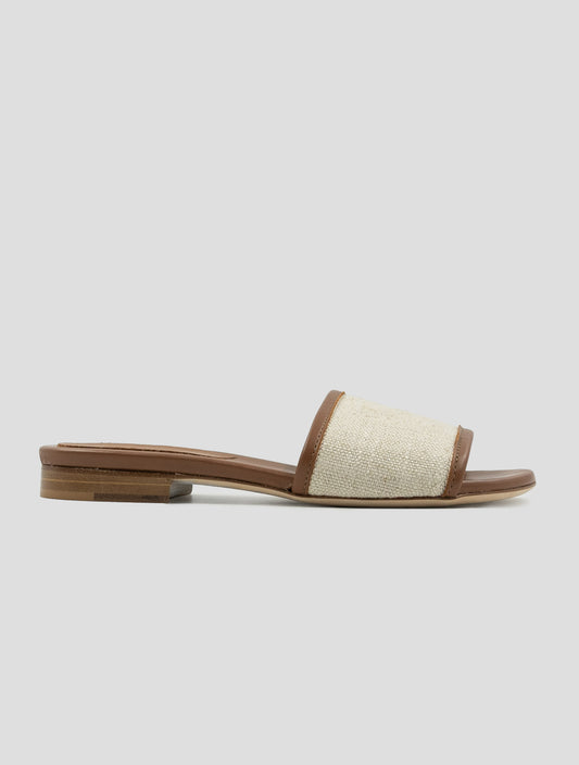Kiton Beige Brown Cotton Leather Sandals
